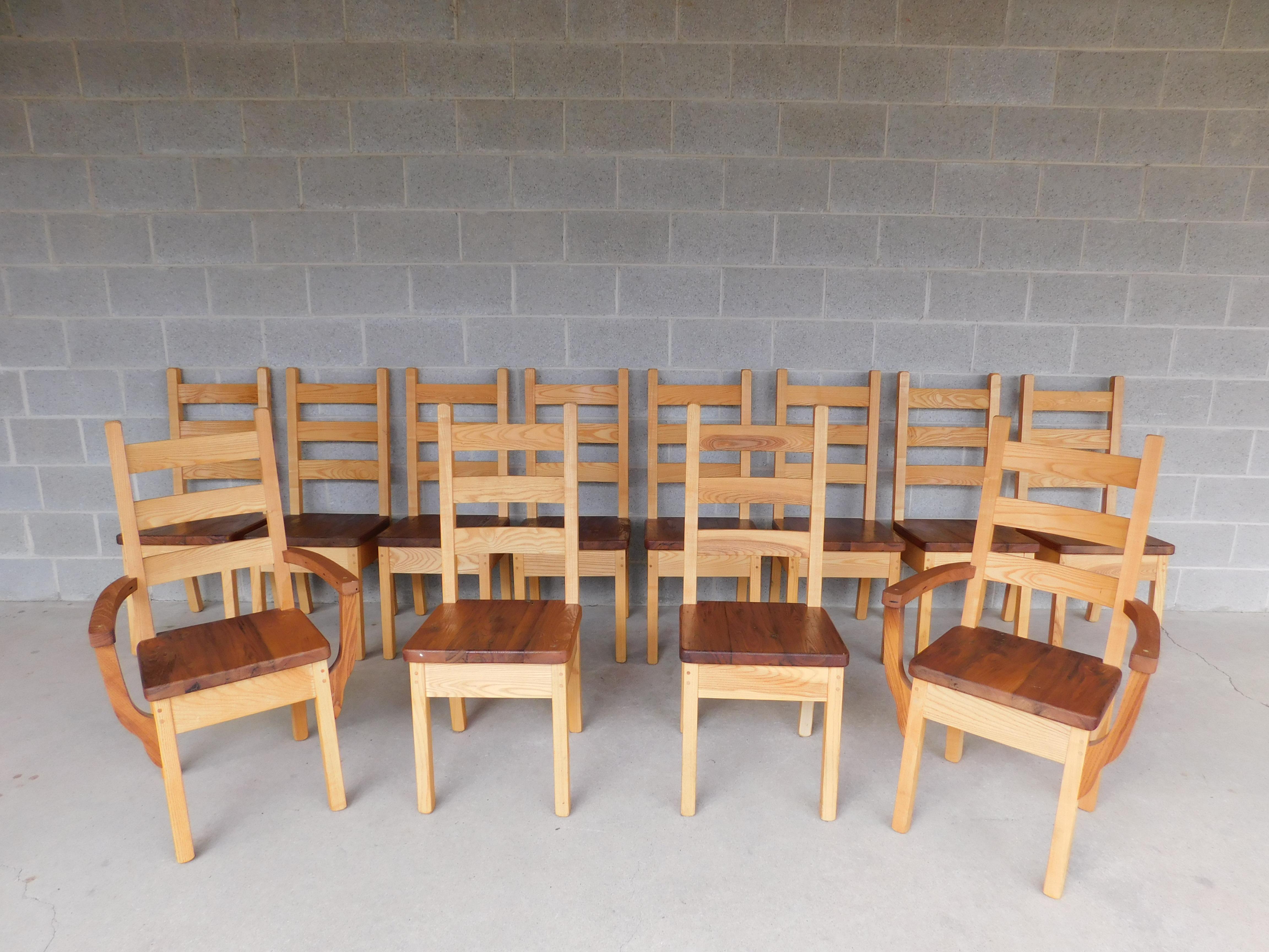Custom Hand Made Chestnut & Pine Ladder Back Chairs, Set of 12 4