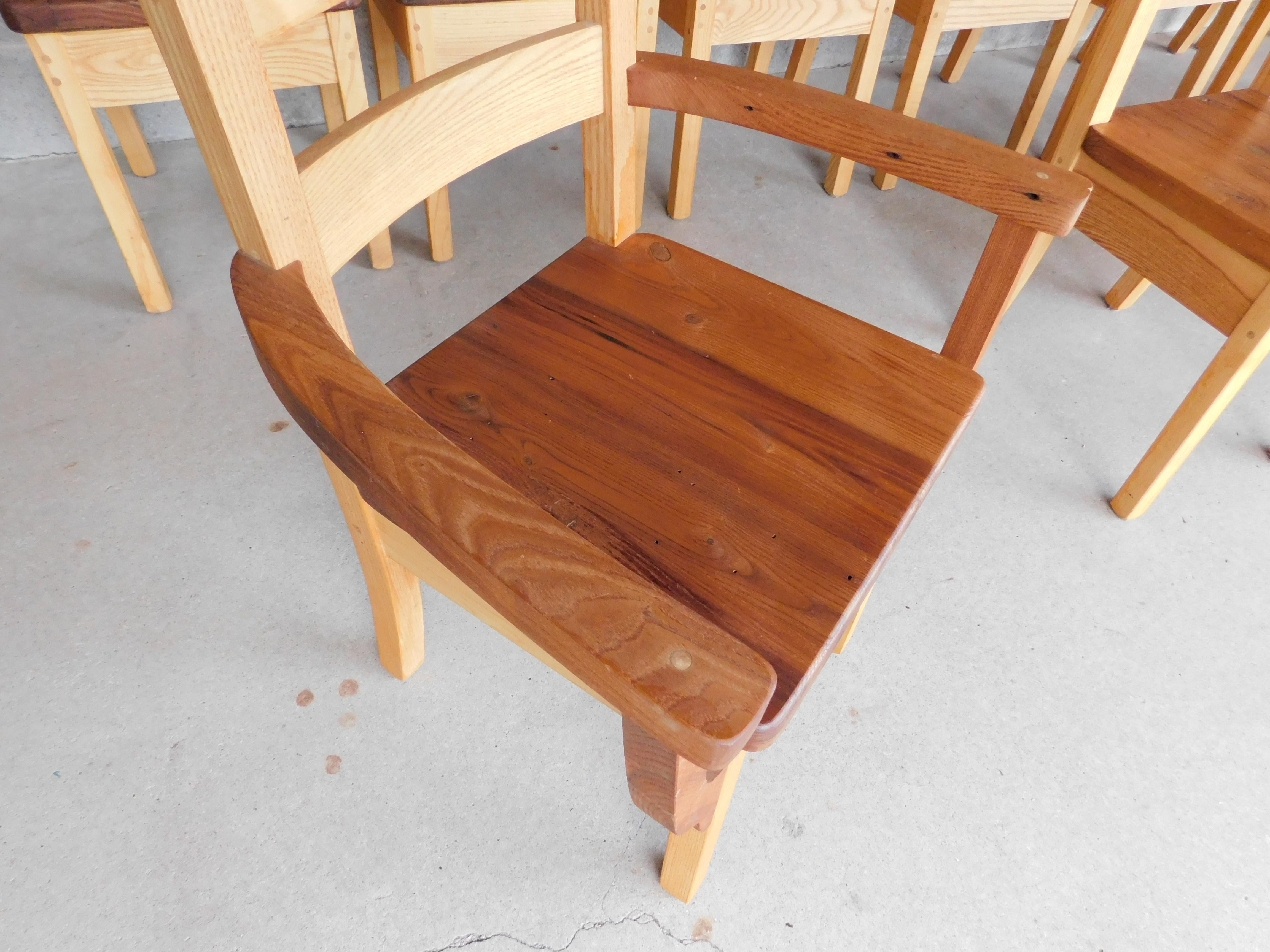American Custom Hand Made Chestnut & Pine Ladder Back Chairs, Set of 12