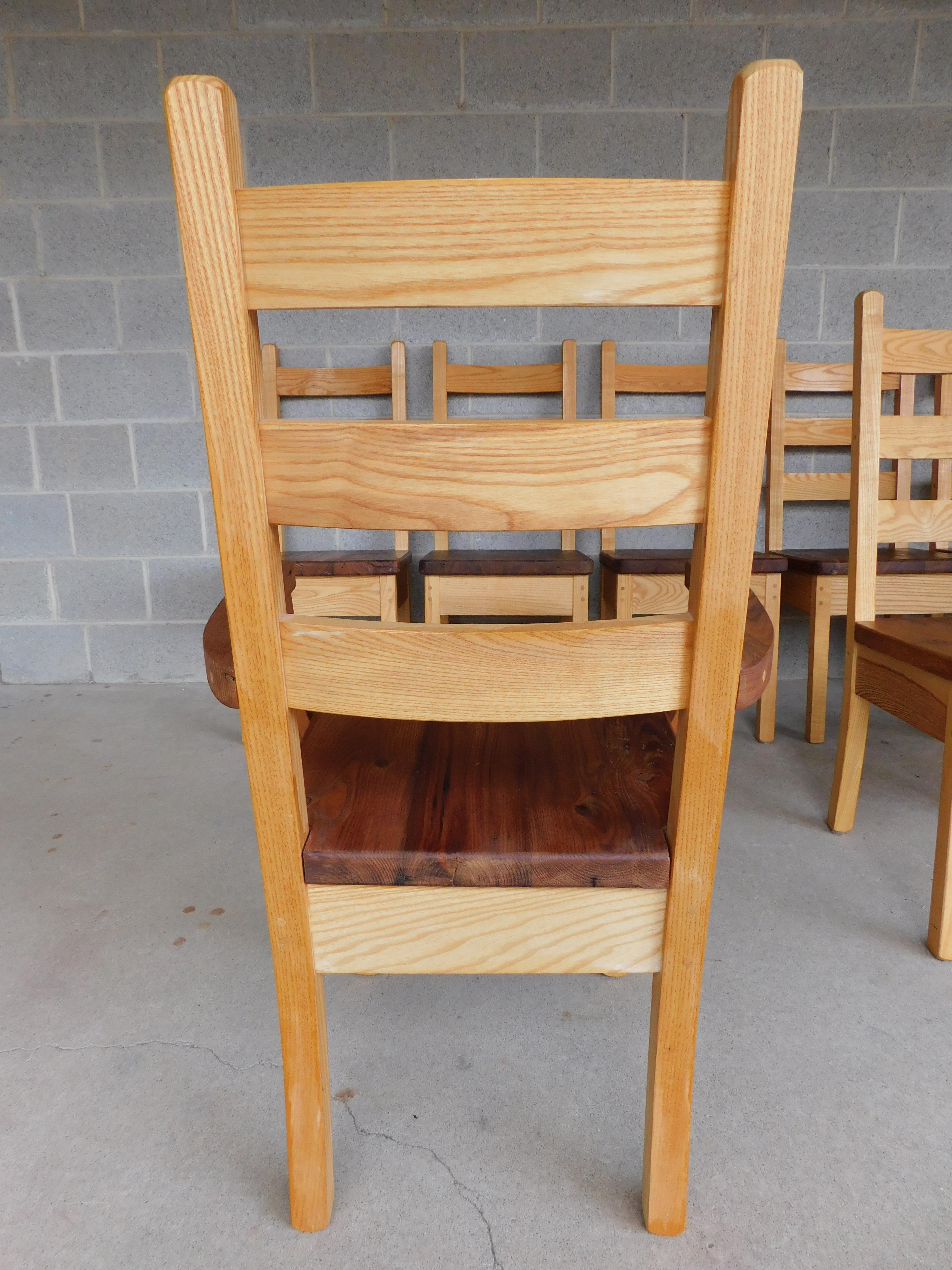 Custom Hand Made Chestnut & Pine Ladder Back Chairs, Set of 12 In Good Condition In Parkesburg, PA