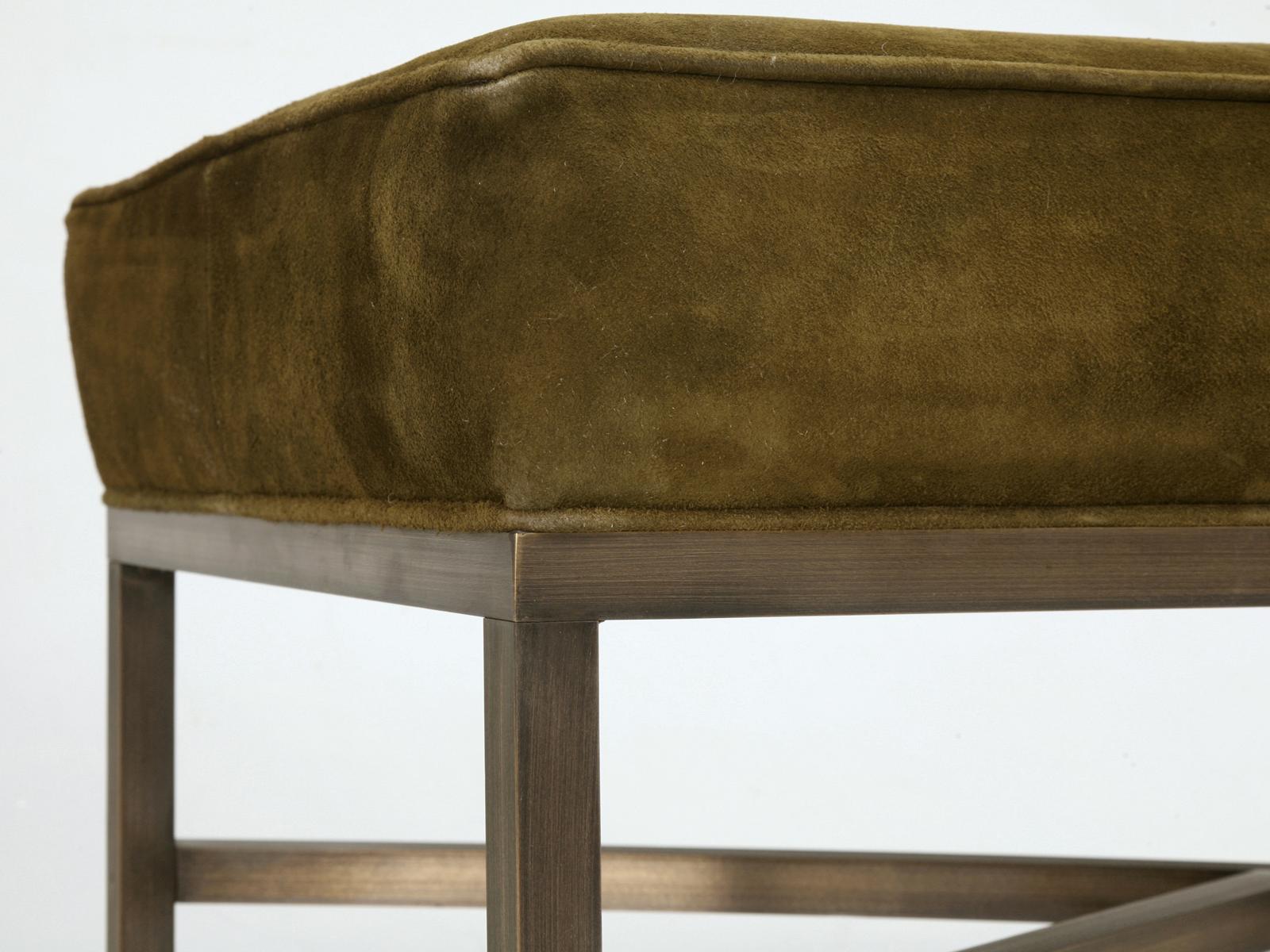 Mid-Century Modern Custom Handmade Bronze Upholstered Bench or Ottoman in Any Dimension or Finish