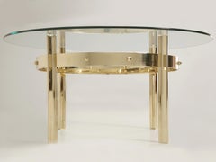 Custom Handmade Modern Polished Brass and Glass Coffee Table or Dining Table