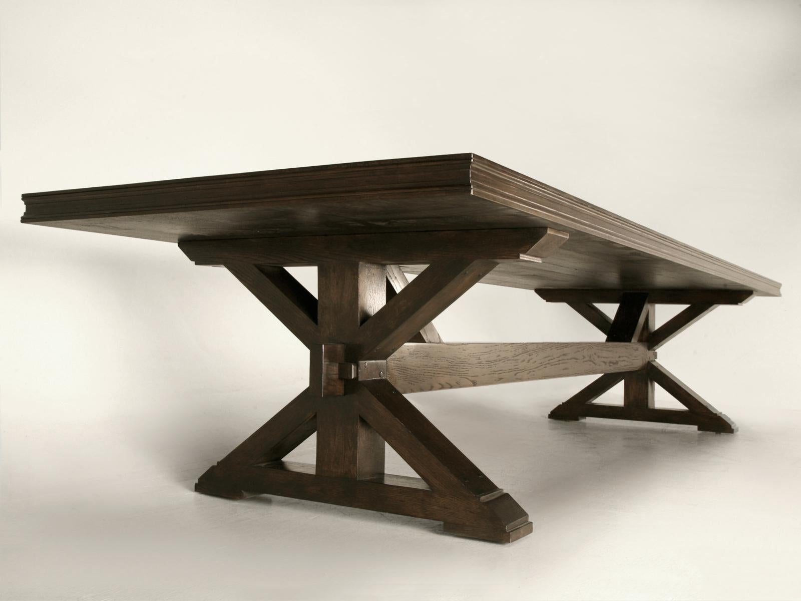 American Custom Handmade Oak French Style Dining Table Any Size or Finish by Old Plank For Sale
