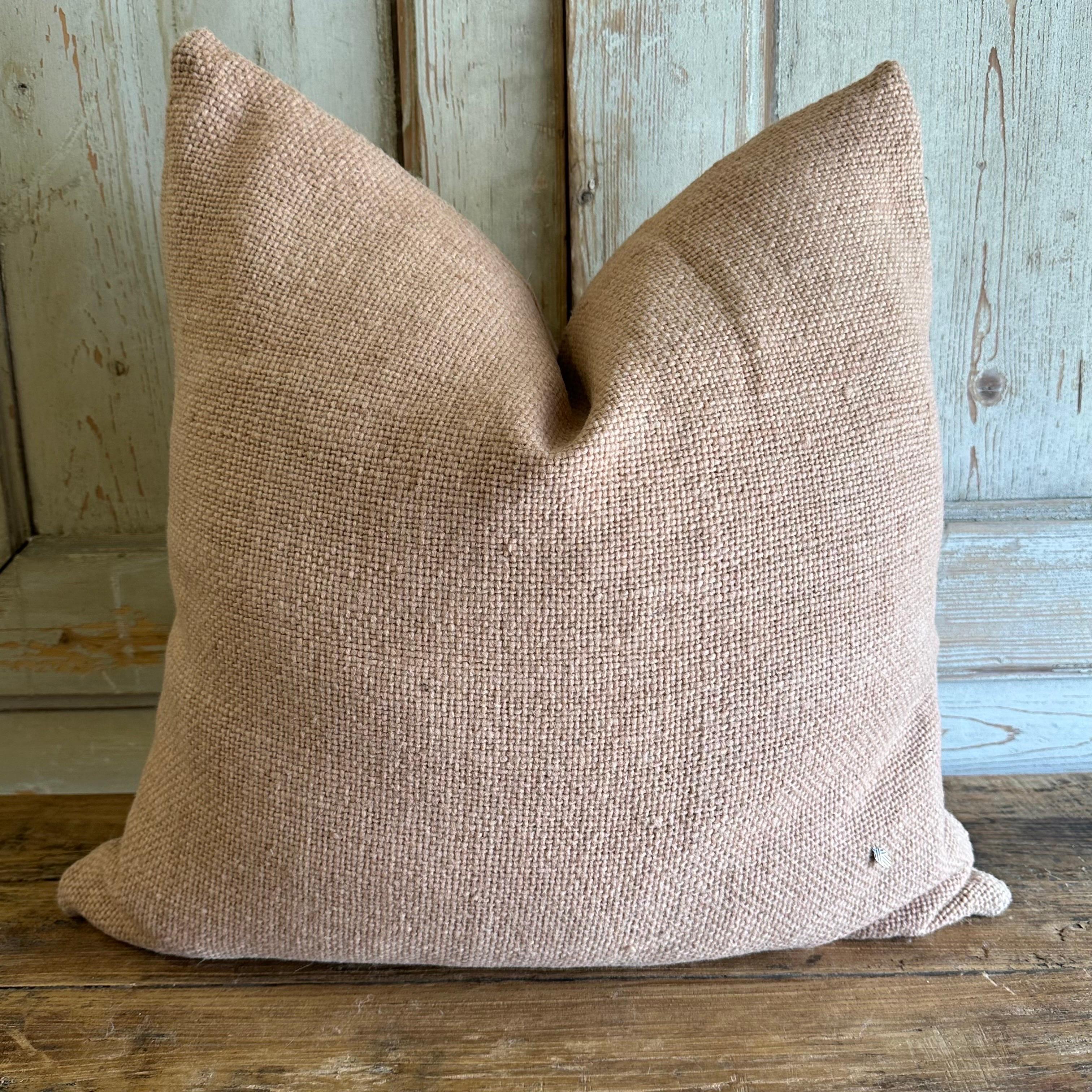 Wool Alpaca accent pillow from . A beautiful blush/elm bark / natural /rose / rust / brown pillow. Large wood yarns woven to create a beautiful texture. Hidden zipper closure. Due to the unique yarns, the color varies which are normal and to be
