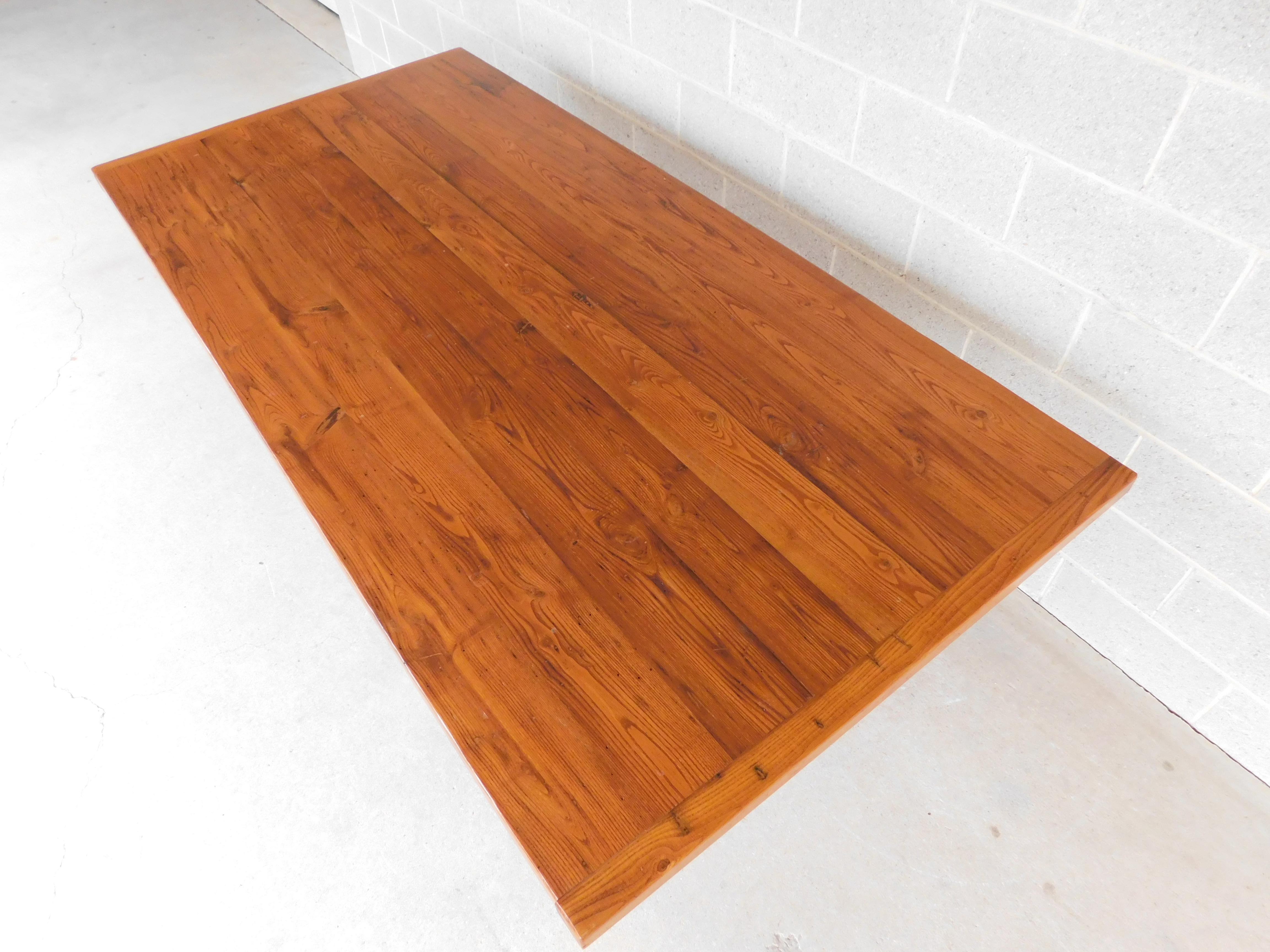 American Custom Hand Made Reclaimed Chestnut Wood Top Trestle Base Dining Table