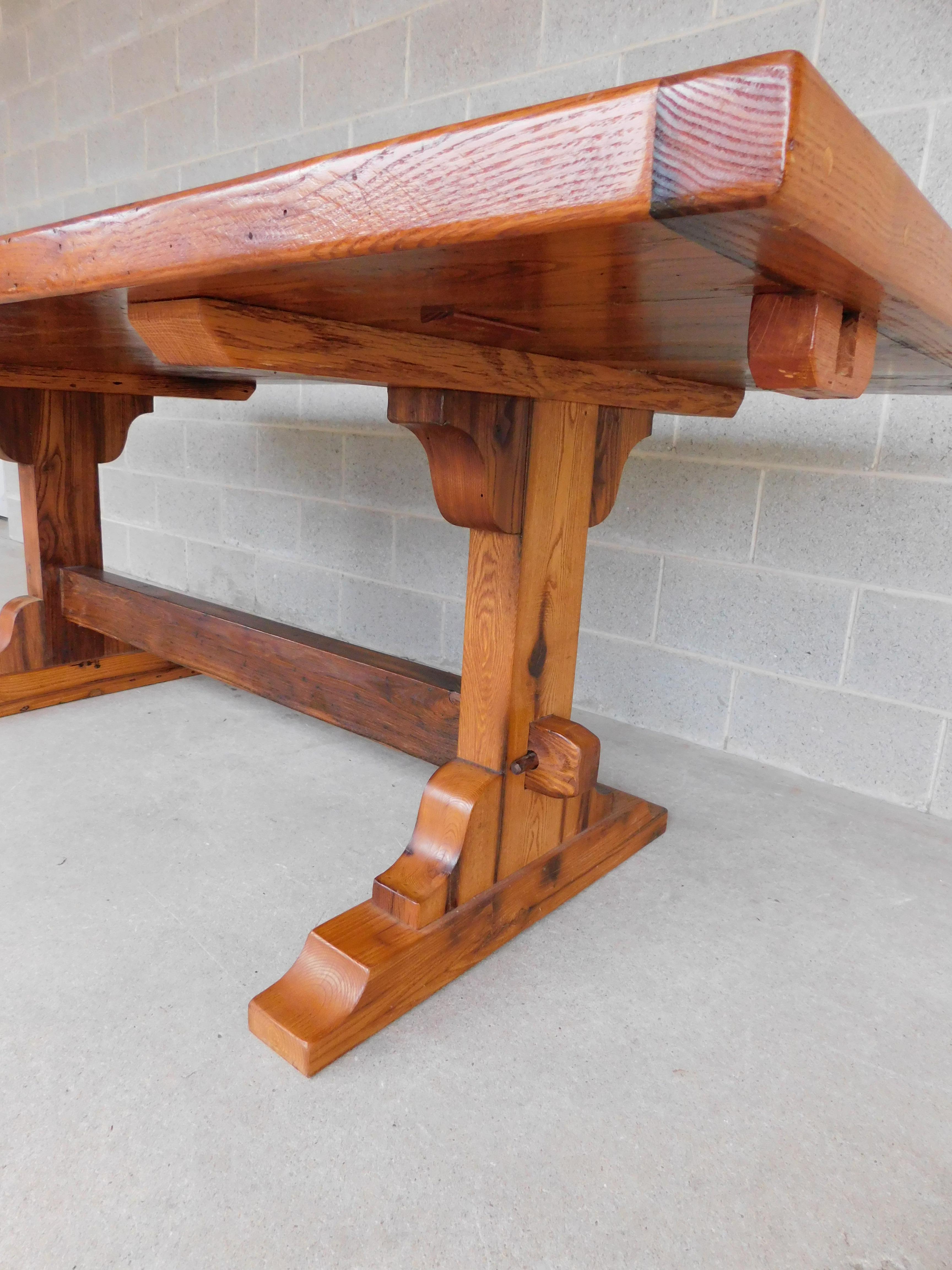 Woodwork Custom Hand Made Reclaimed Chestnut Wood Top Trestle Base Dining Table