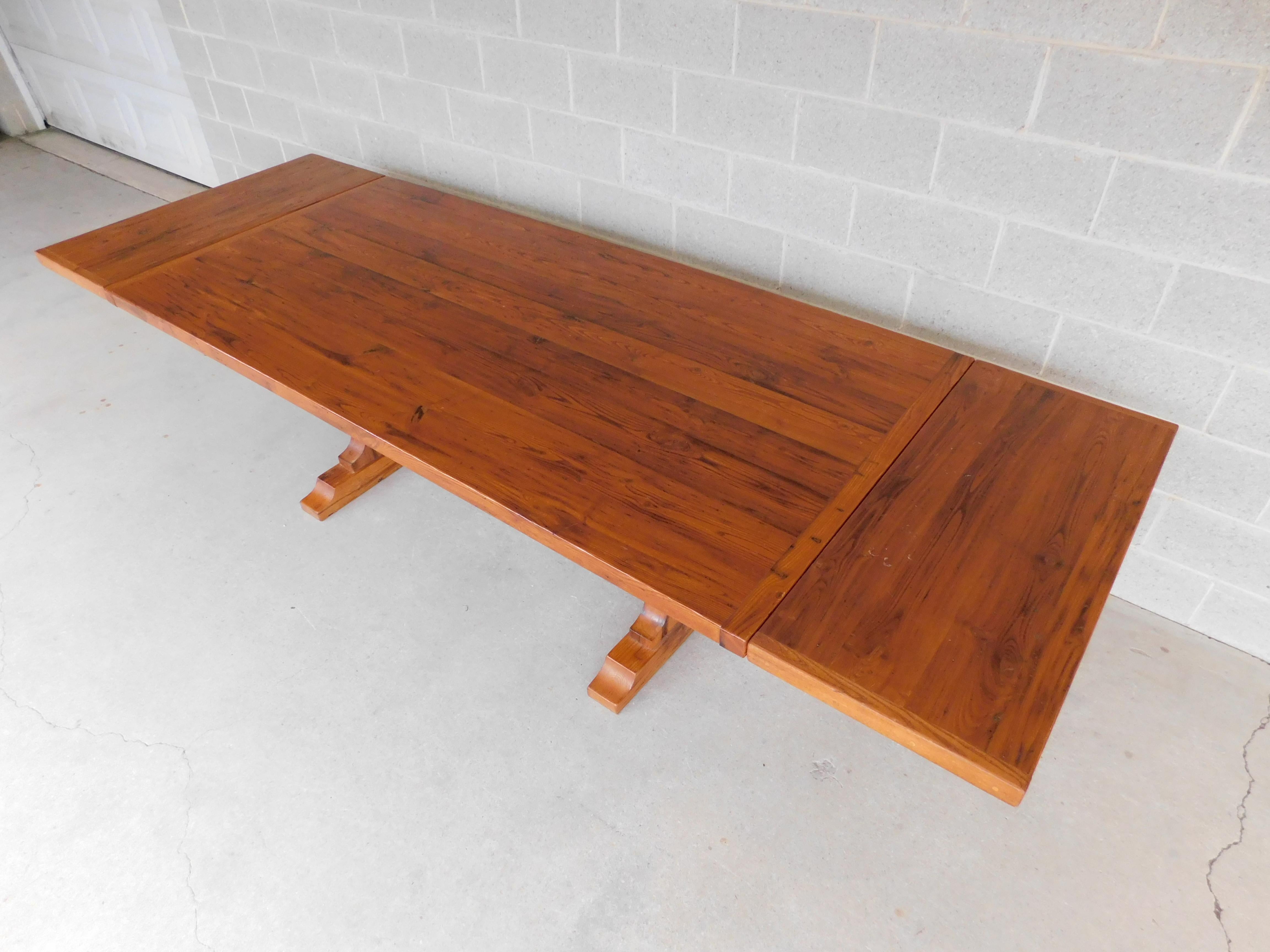 Custom Hand Made Reclaimed Chestnut Wood Top Trestle Base Dining Table 1