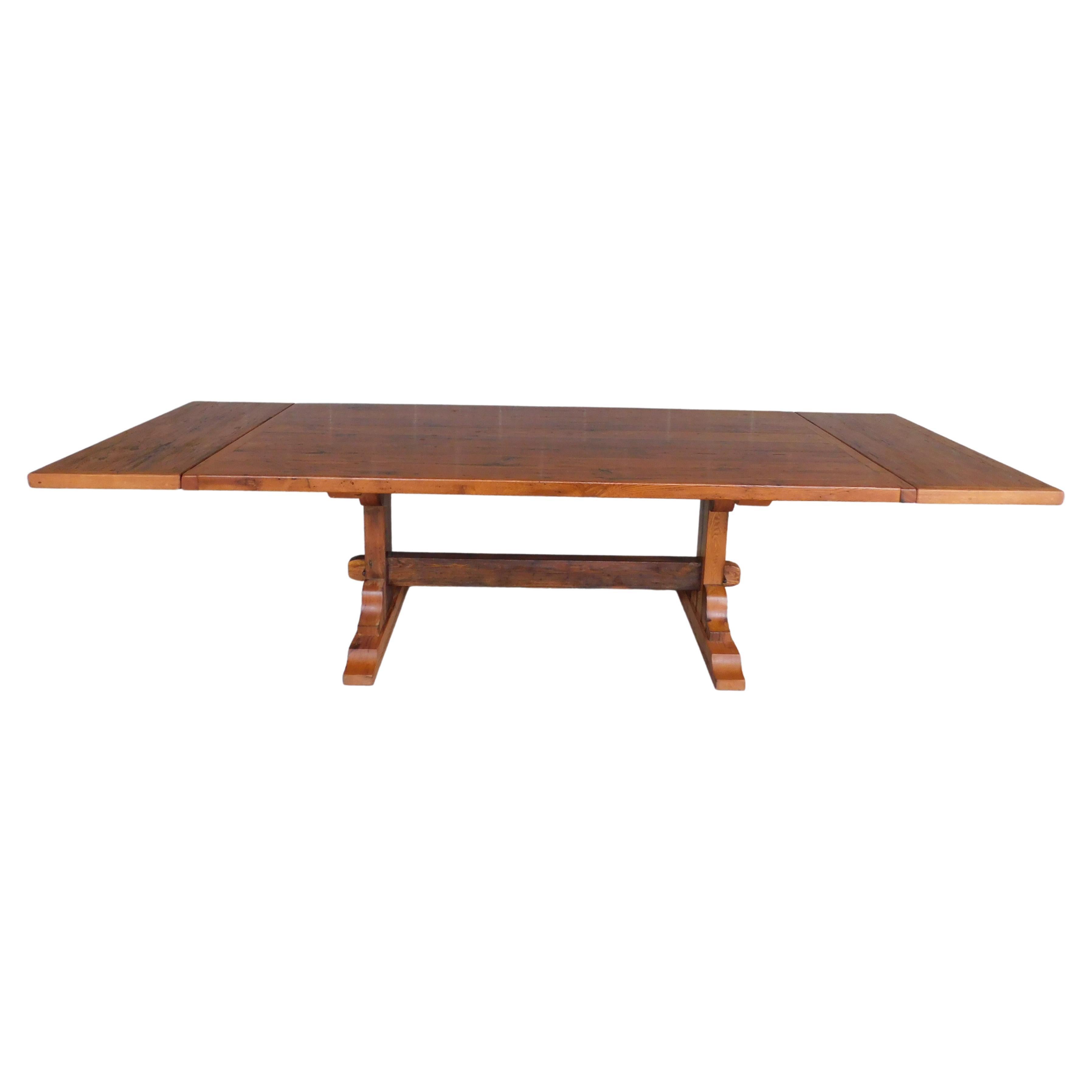 Custom Hand Made Reclaimed Chestnut Wood Top Trestle Base Dining Table