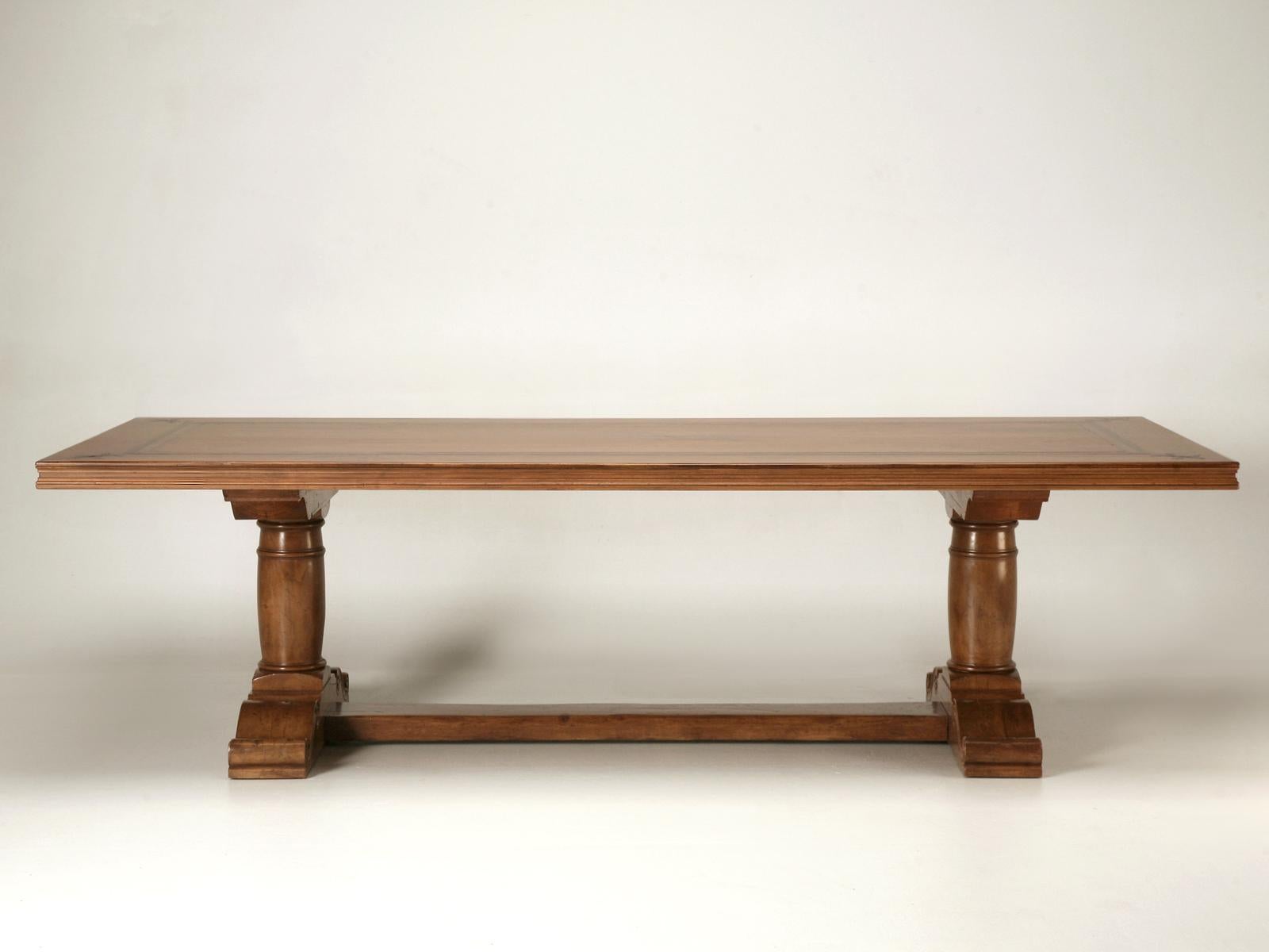 Hand-Crafted French Style Trestle Dining Table in Reclaimed Walnut Available in Any Size For Sale