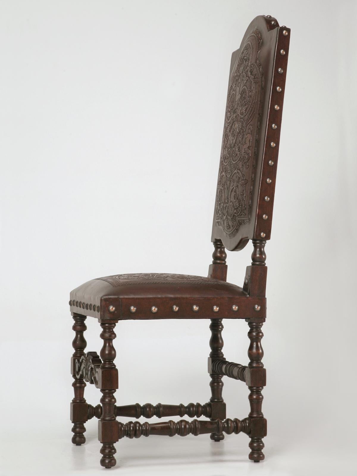 Custom Hand-Made Spanish Style Tooled Leather Side Chairs Special Order Only For Sale 2