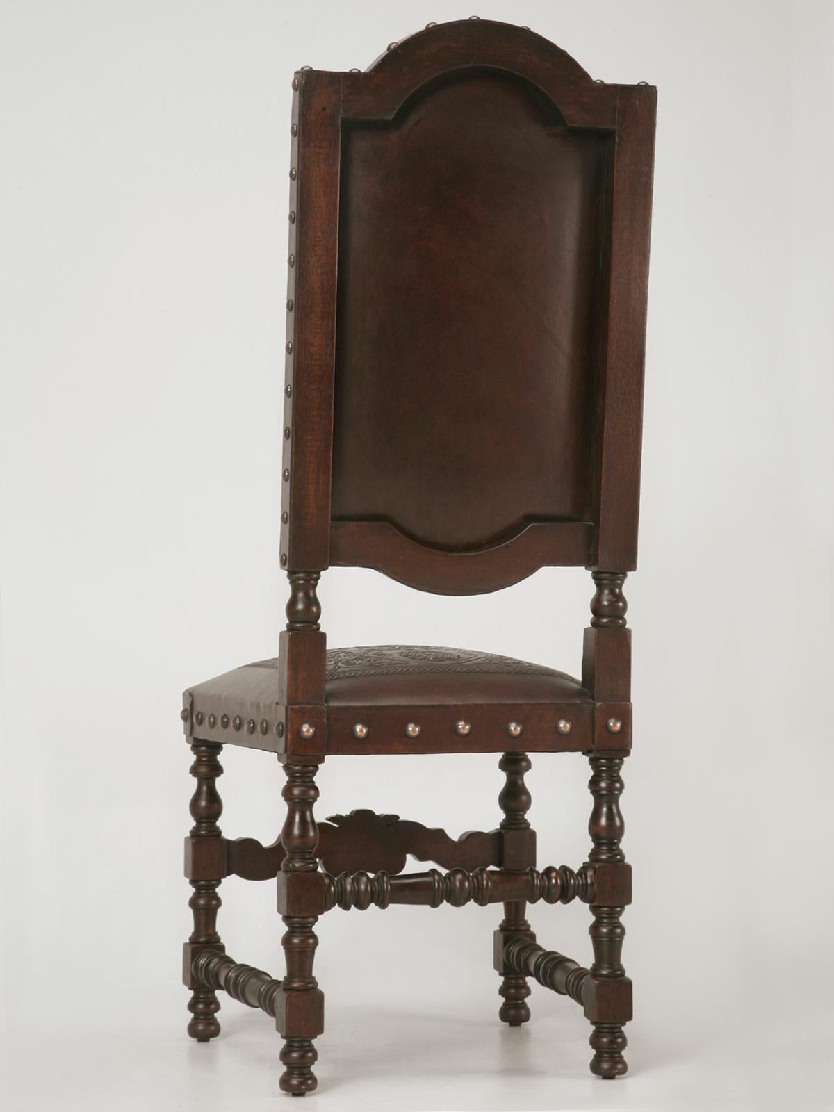 Custom Hand-Made Spanish Style Tooled Leather Side Chairs Special Order Only For Sale 3