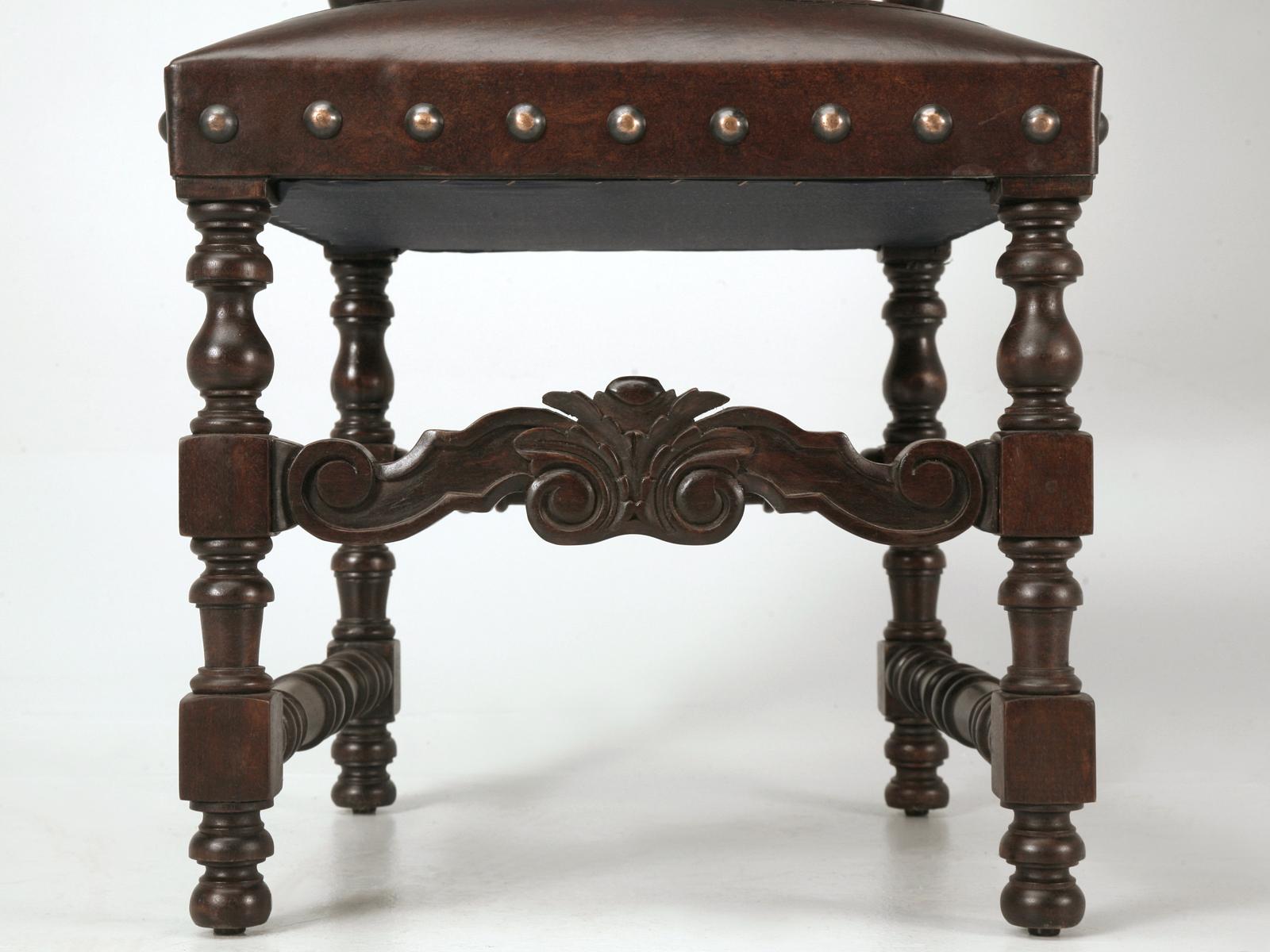 Hand-Crafted Custom Hand-Made Spanish Style Tooled Leather Side Chairs Special Order Only For Sale