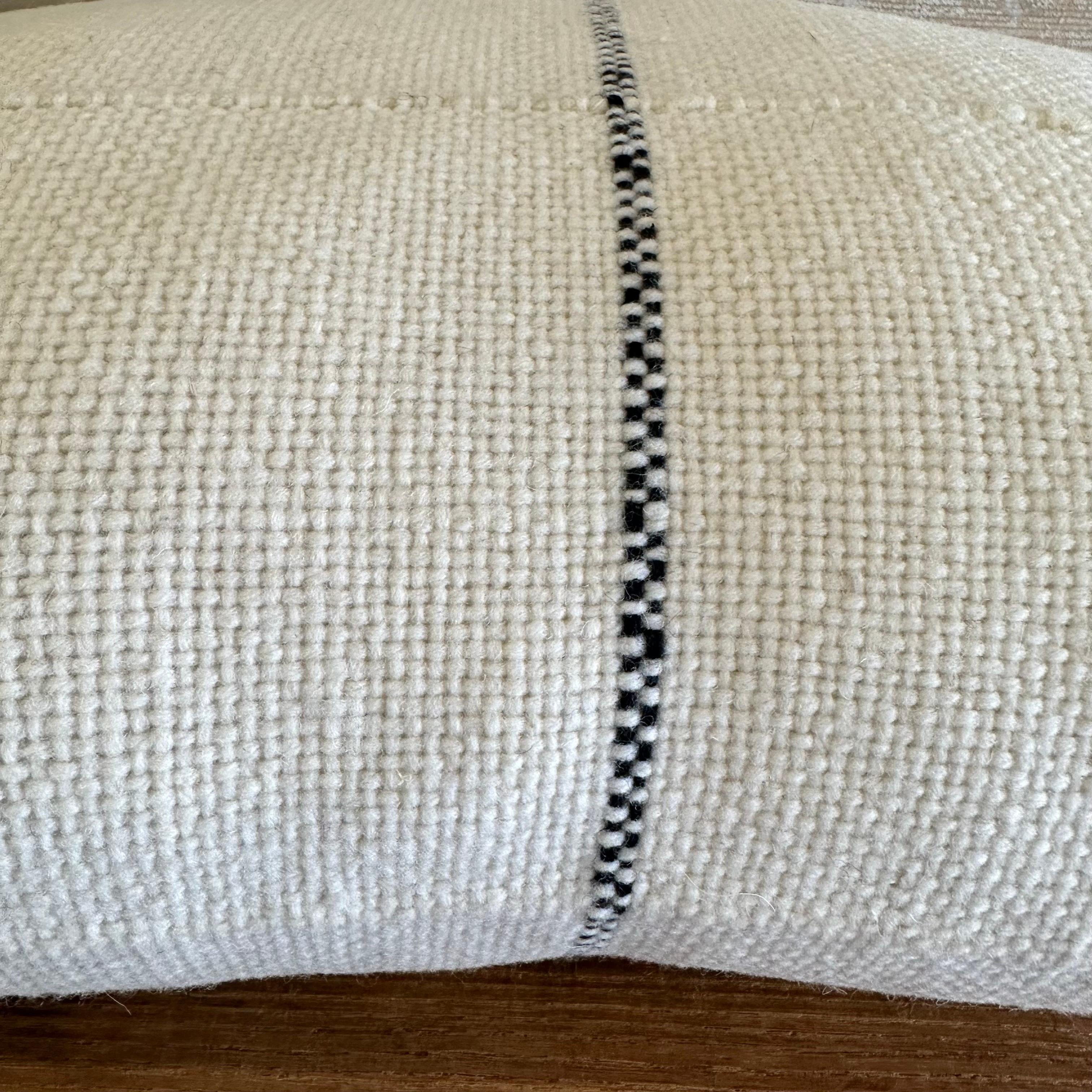 Custom Handmade Wool Pillow with a Black Stripe Includes Down Feather Insert In New Condition For Sale In Brea, CA