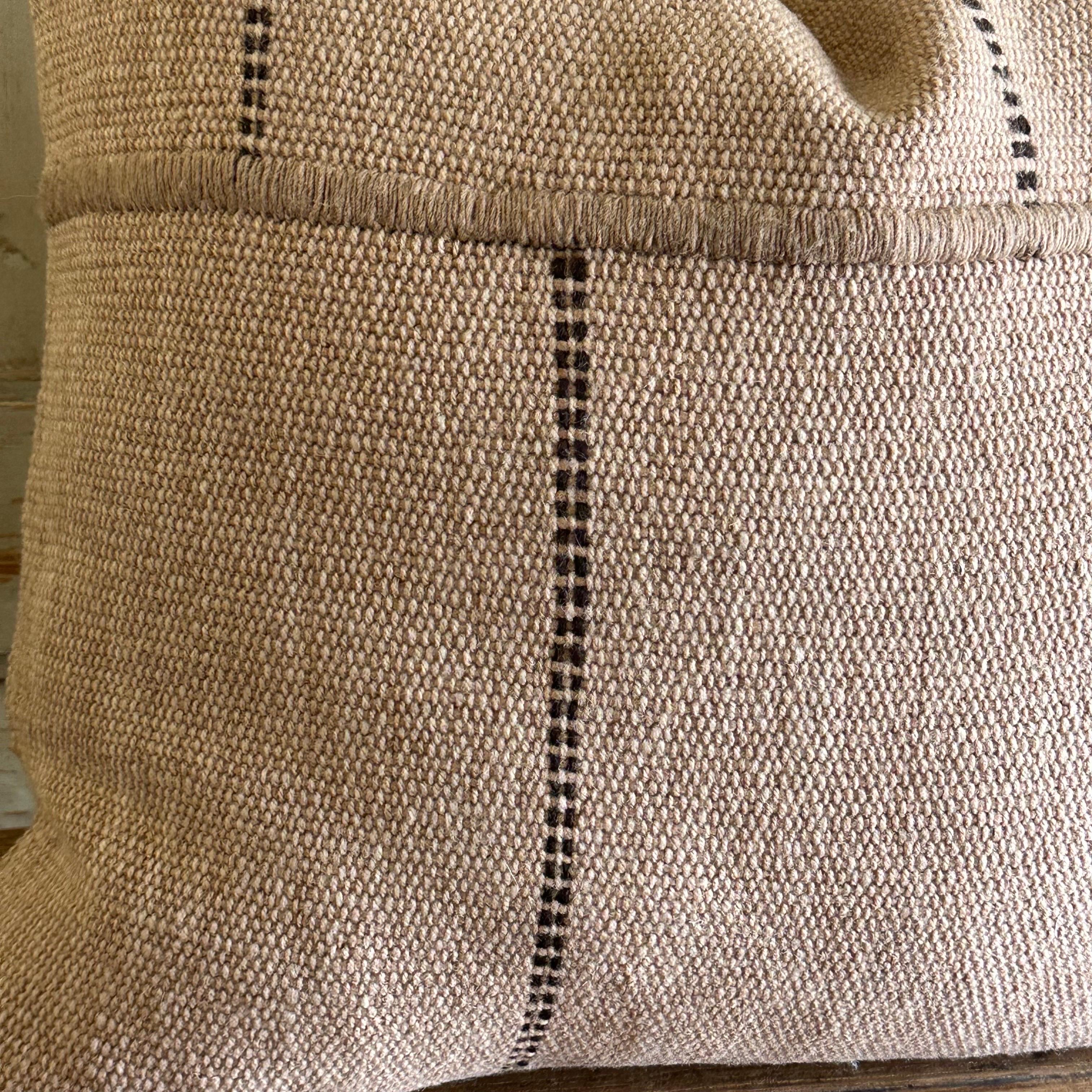 Custom Hand Made Wool Pillow with Stripes Includes Down Feather Insert In New Condition For Sale In Brea, CA
