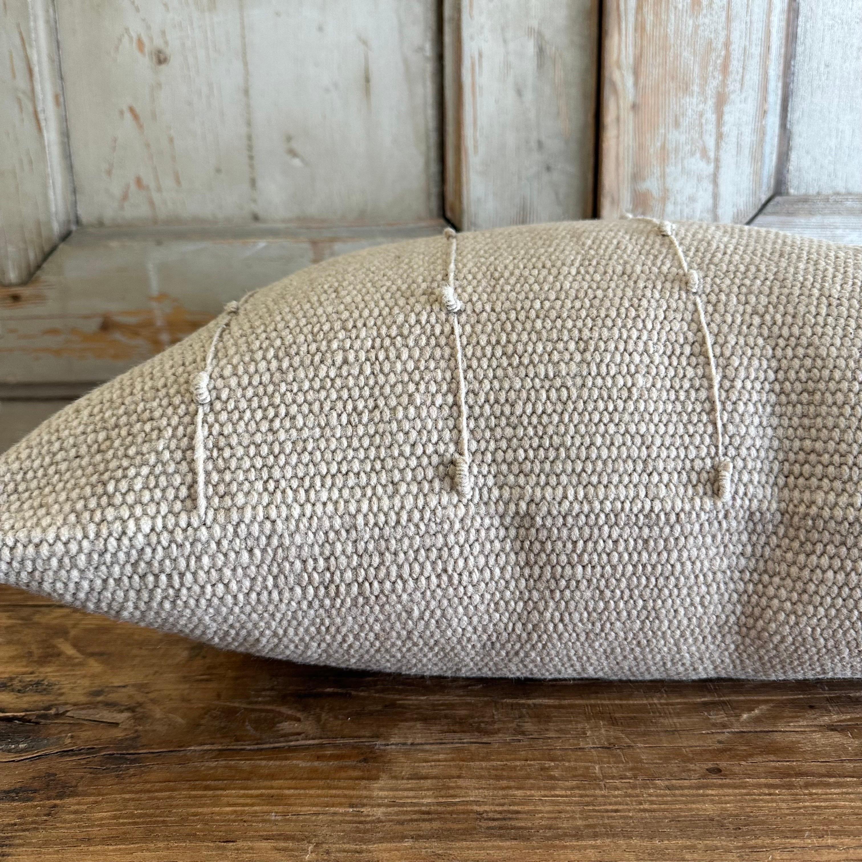 Contemporary Custom Hand Made Wool Pillow with Stripes Includes Down Feather Insert For Sale