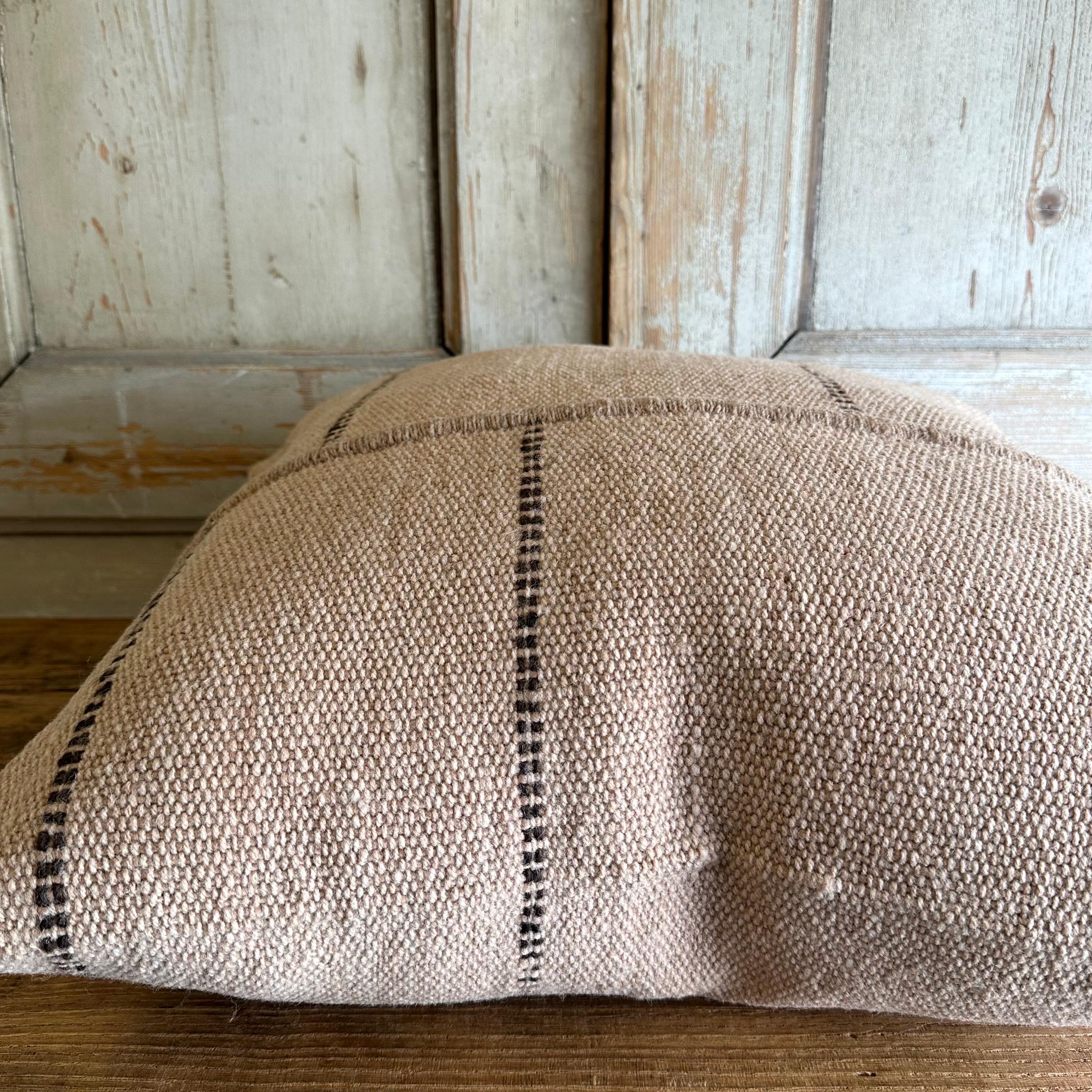Contemporary Custom Hand Made Wool Pillow with Stripes Includes Down Feather Insert For Sale