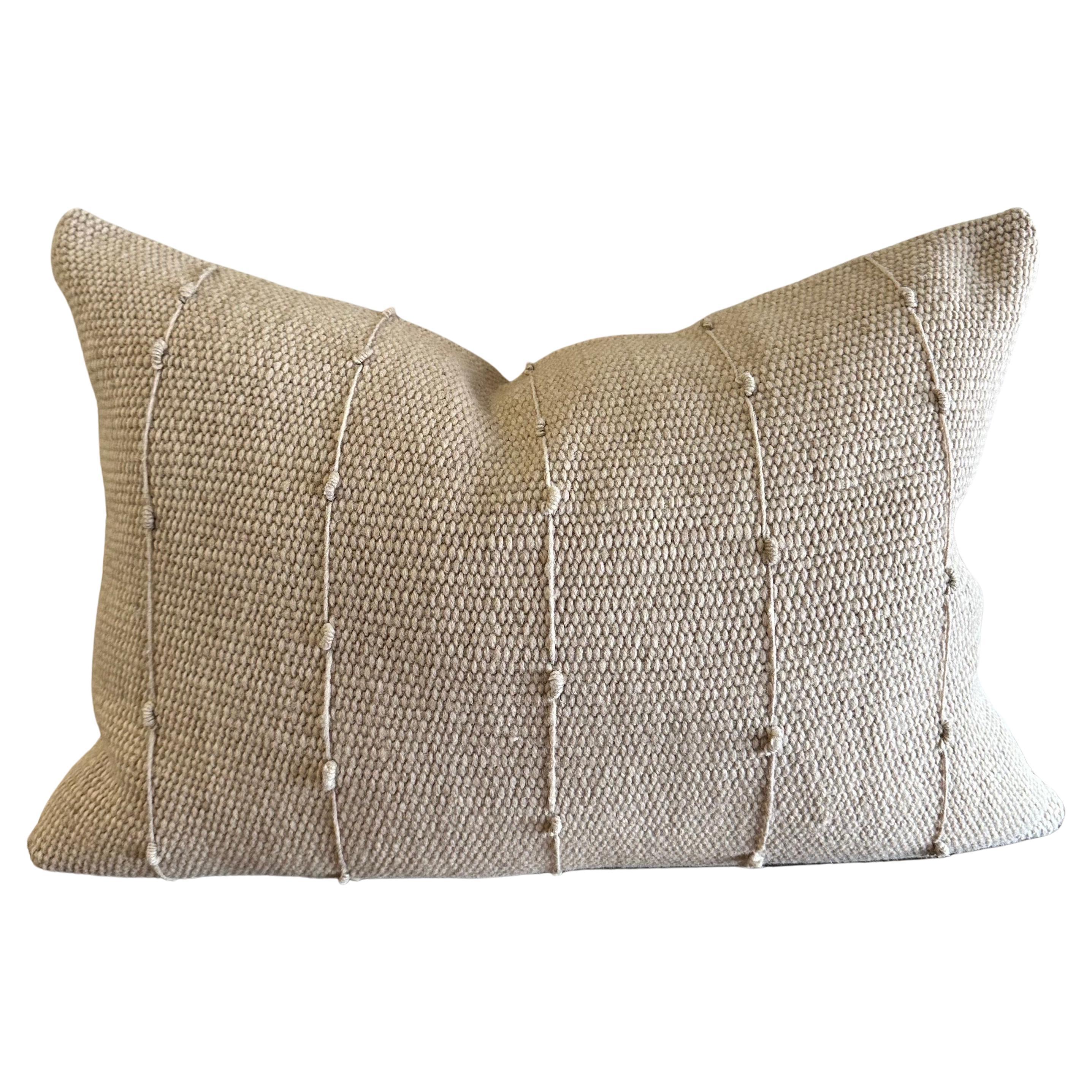 Custom Hand Made Wool Pillow with Stripes Includes Down Feather Insert For Sale