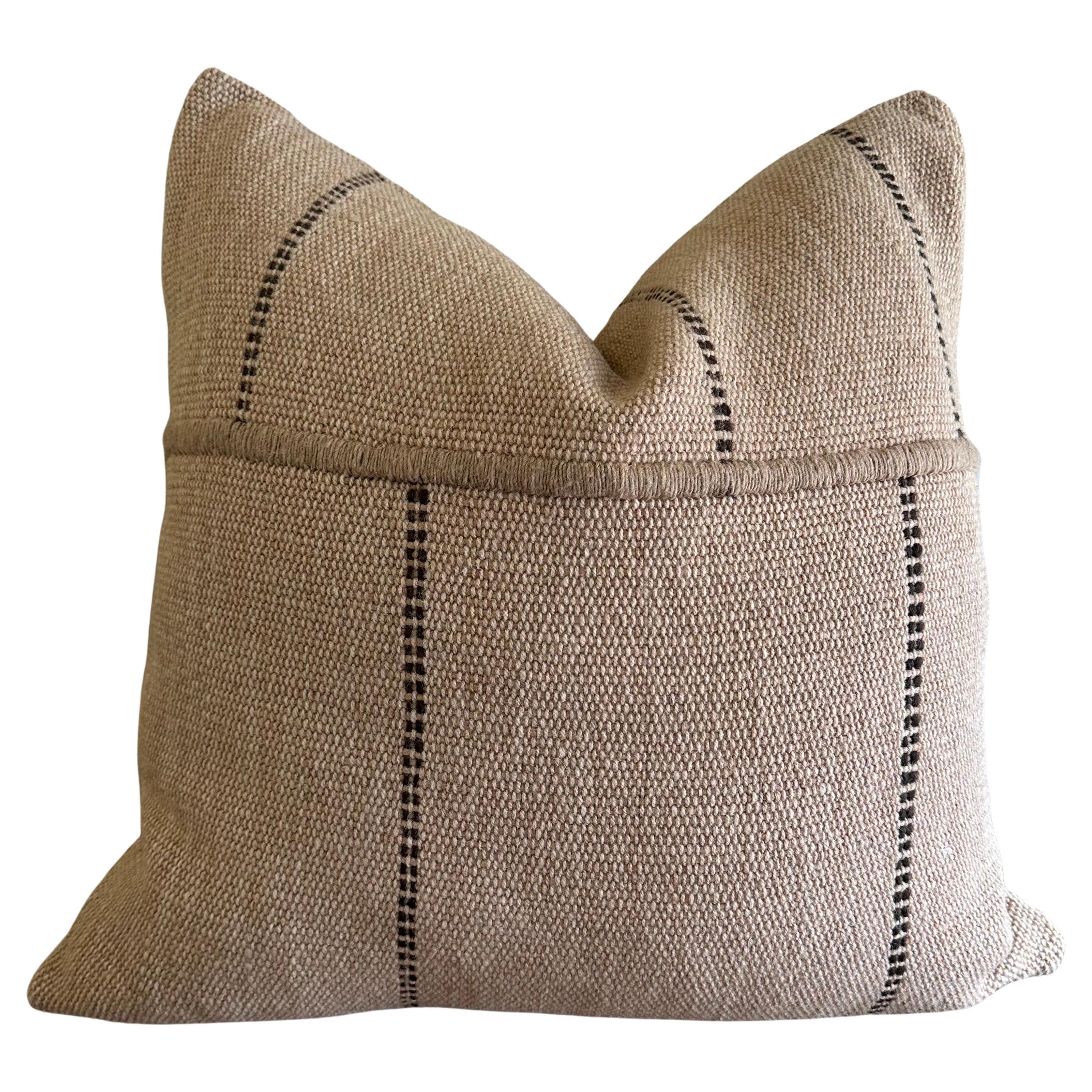 Custom Hand Made Wool Pillow with Stripes Includes Down Feather Insert For Sale