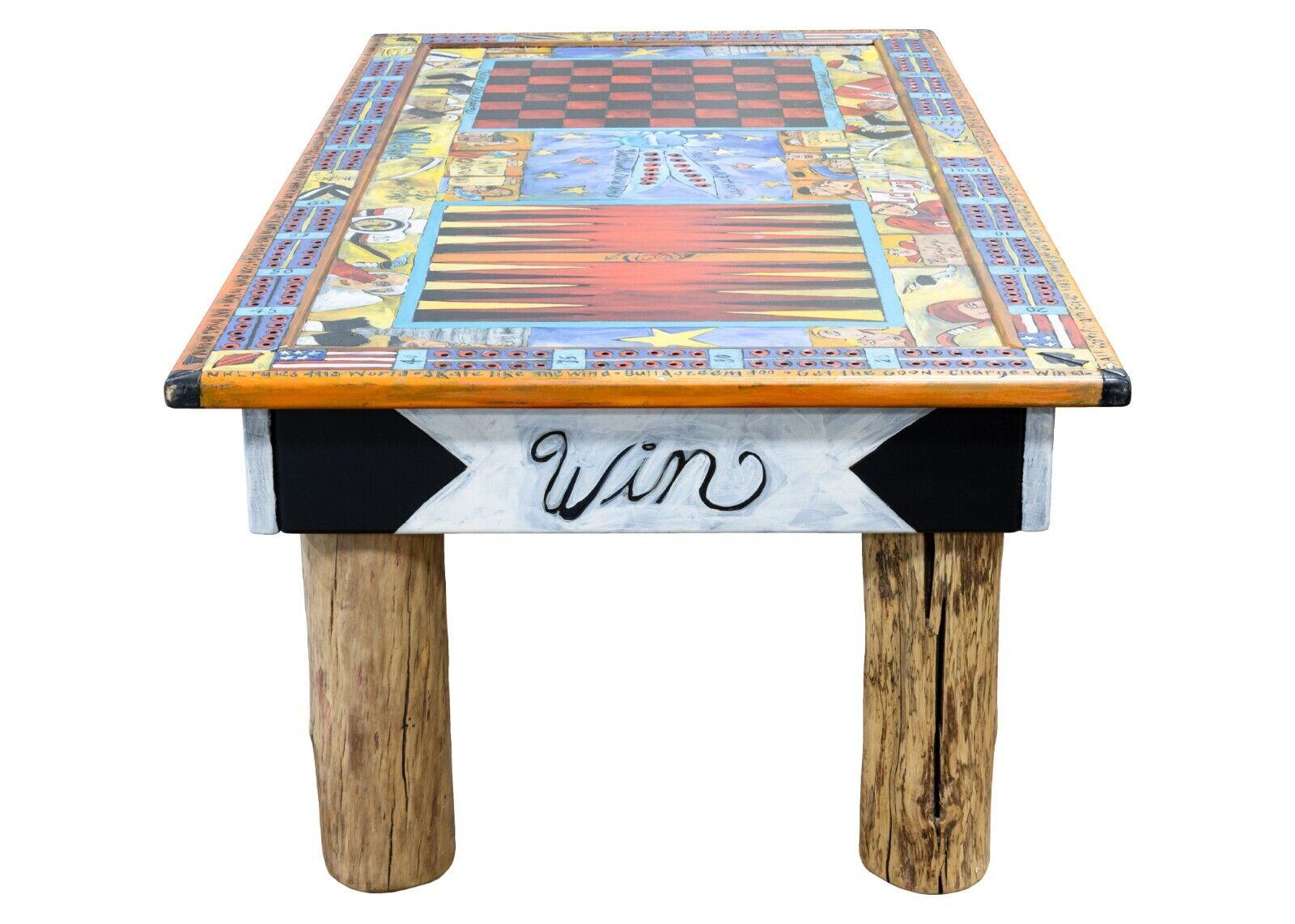 A custom, hand painted, Red Wings & Blackhawks hockey game table by 