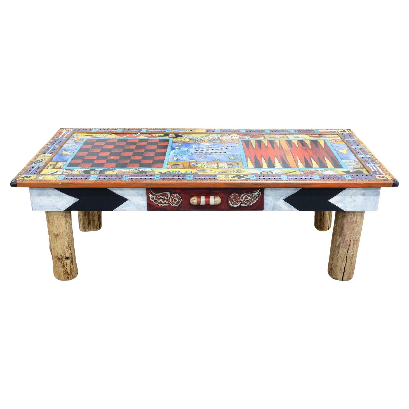 Custom Hand Painted Art Game Table Red Wings & Blackhawks Hockey by Sticks 1999