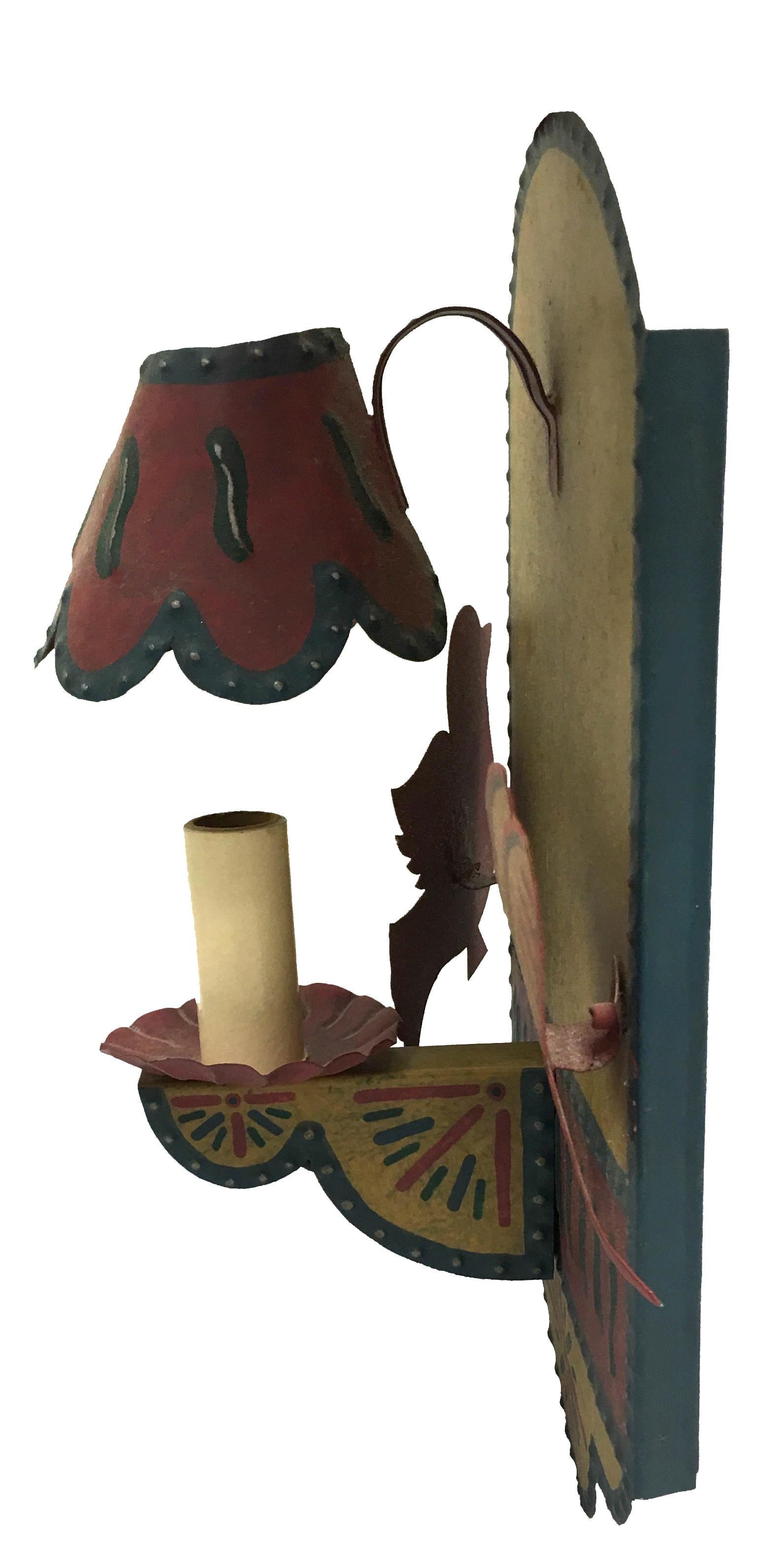 Late 20th Century Custom Hand-Painted Bird Motif Tole Wall Sconce