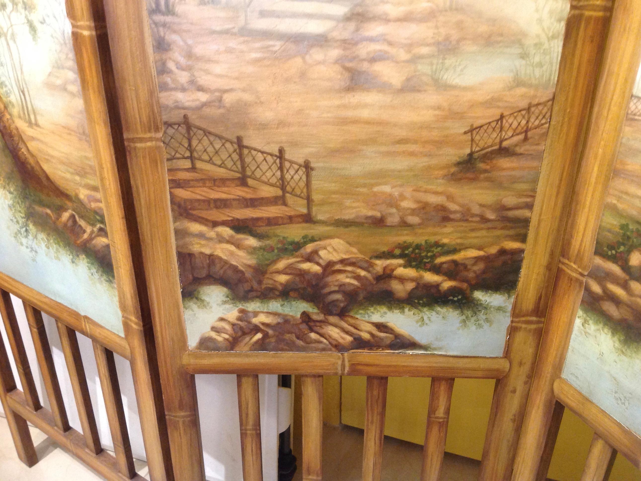 Custom Hand Painted Chinoiserie Screen In Good Condition In West Palm Beach, FL