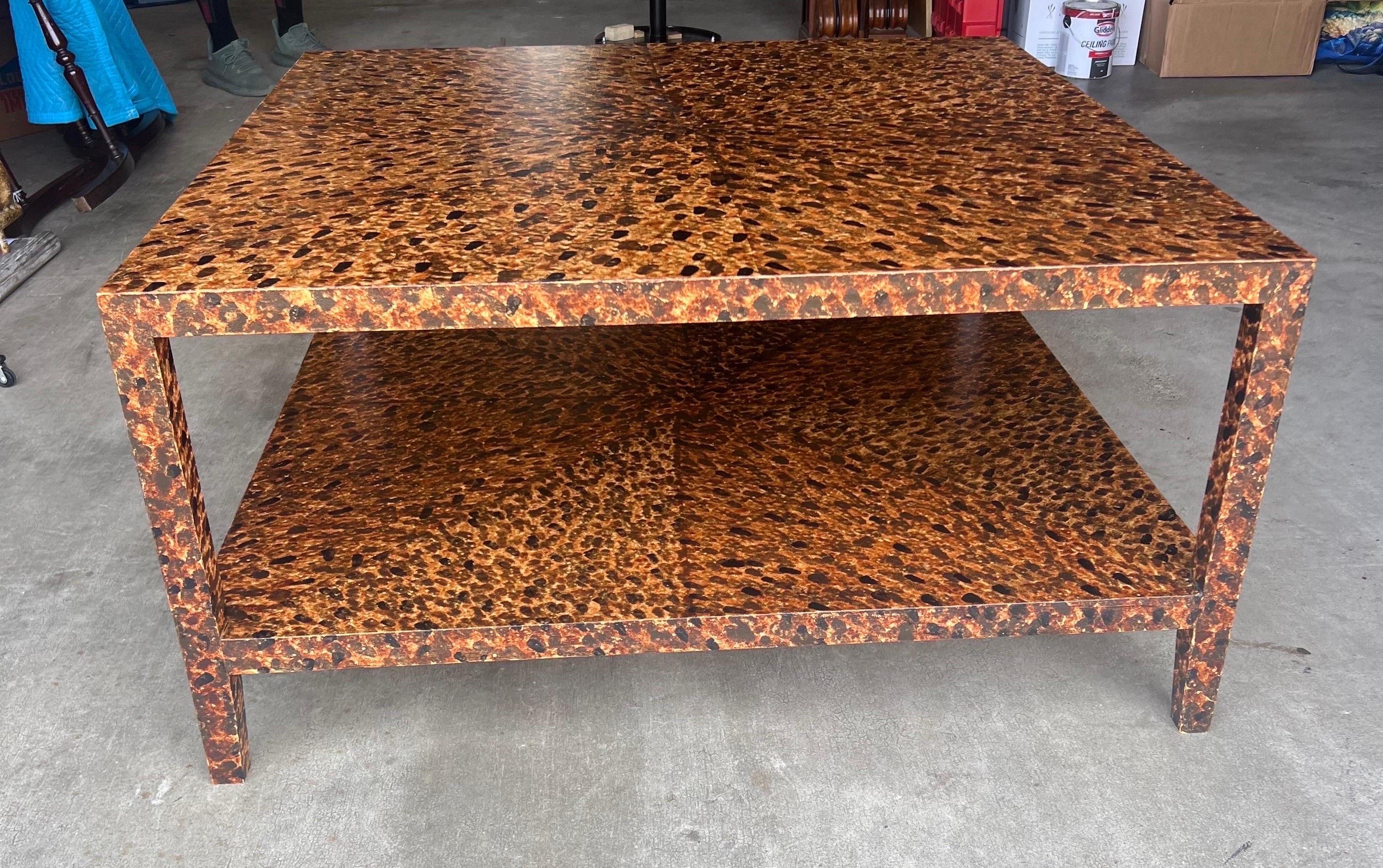 American Custom hand painted cocktail table in faux tortoiseshell finish  For Sale