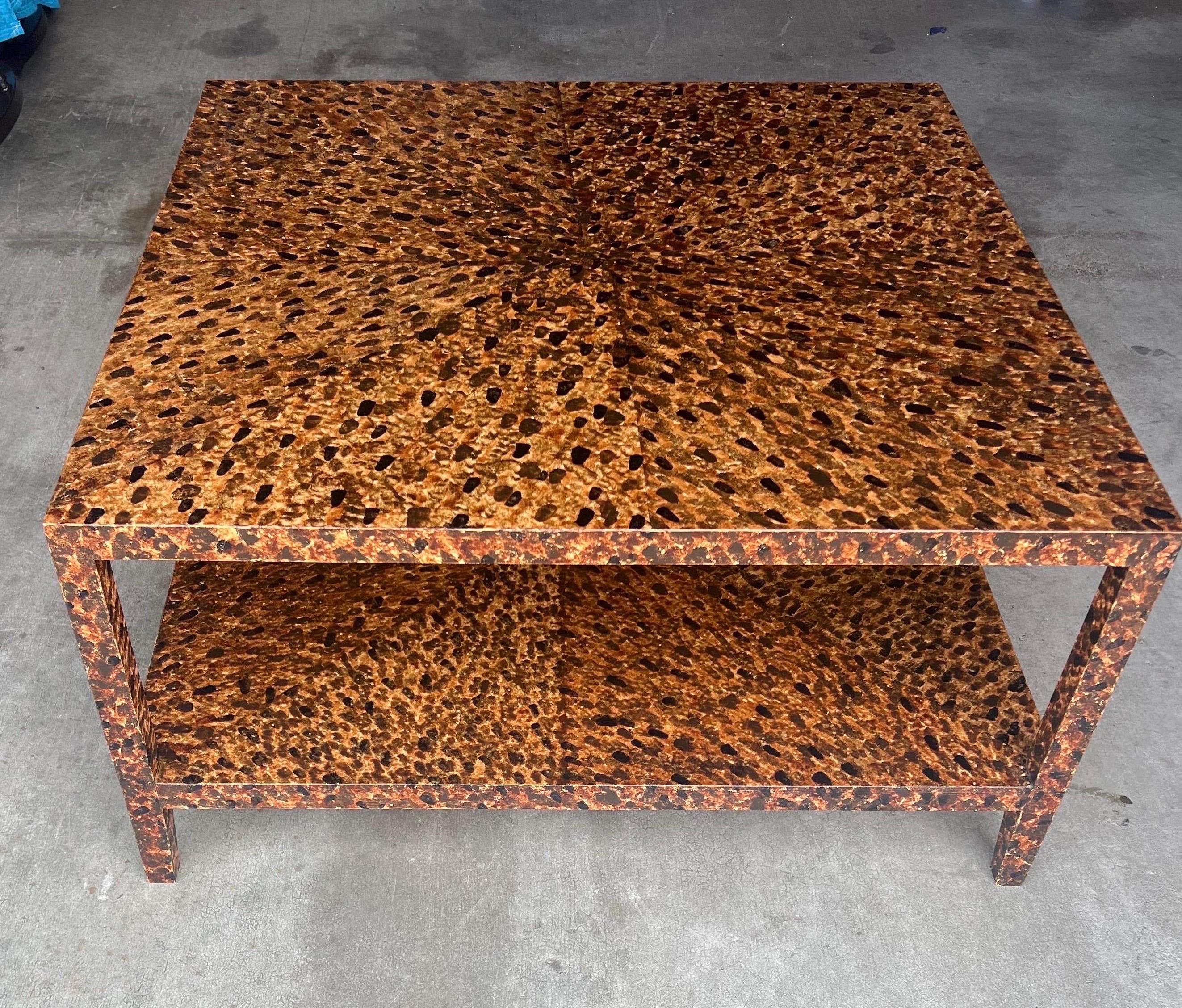 Custom hand painted cocktail table in faux tortoiseshell finish  In New Condition For Sale In Charleston, SC