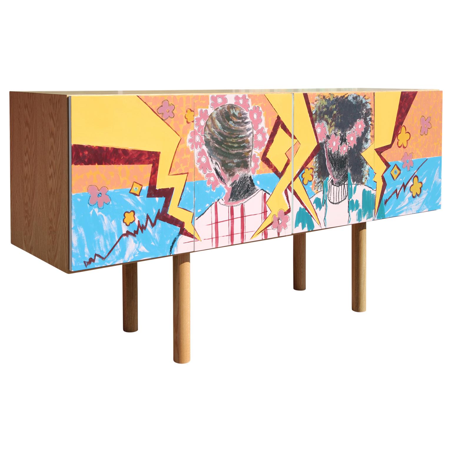 Modern Custom Hand Painted Contemporary Art Sideboard / Credenza by Alexis Pye