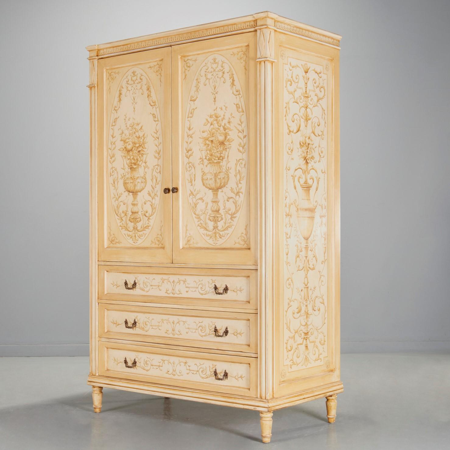 Custom Hand Painted Louis XVI Style Armoire by Ned Marshall Interiors, Inc. For Sale 5