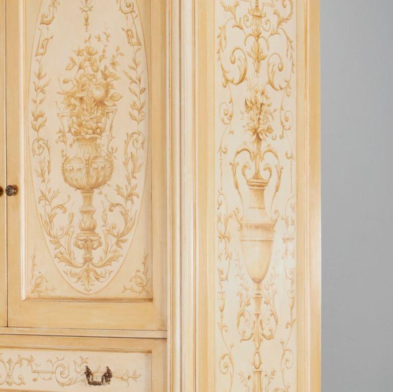 Hand-Painted Custom Hand Painted Louis XVI Style Armoire by Ned Marshall Interiors, Inc. For Sale