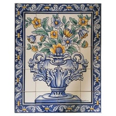 Custom Hand Painted Portuguese Tiles "Colourful Flower Vase" Signed by Artist