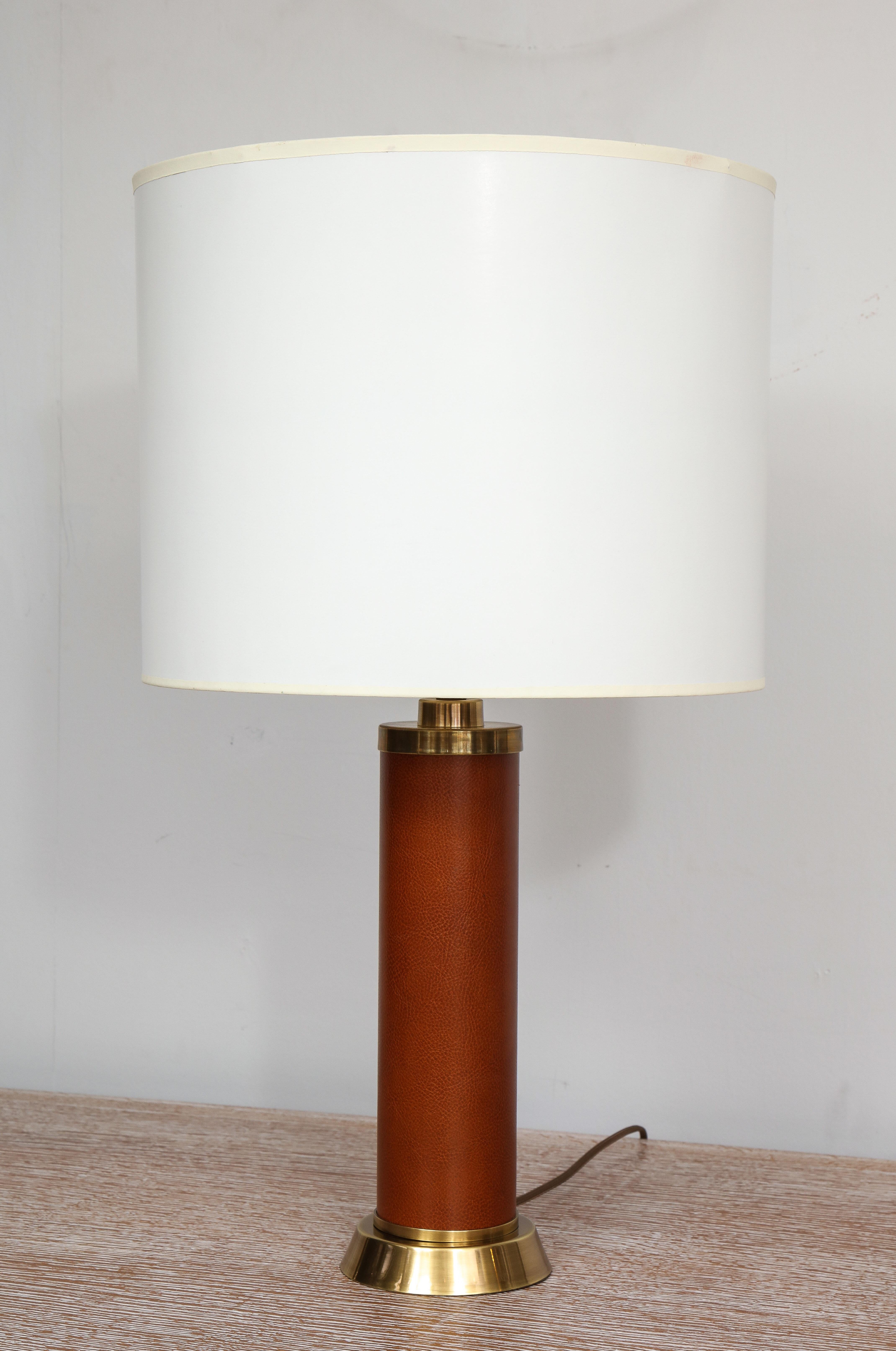 Custom handstitched leather and brass lamp. 
Please note that this lamp is customizable.
Lead Time is 8-10 weeks.