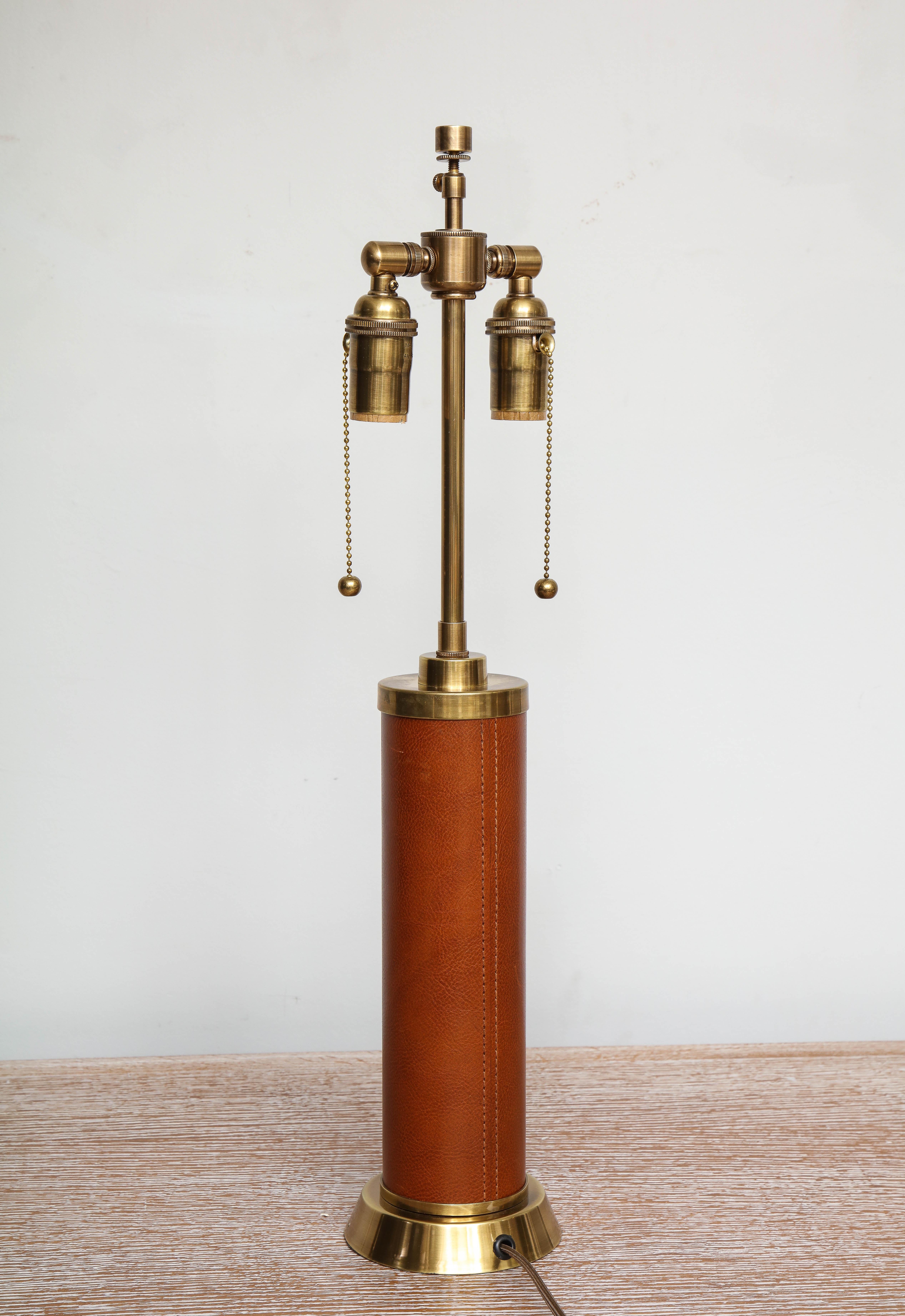 Custom Handstitched Leather and Brass Lamp In New Condition For Sale In New York, NY