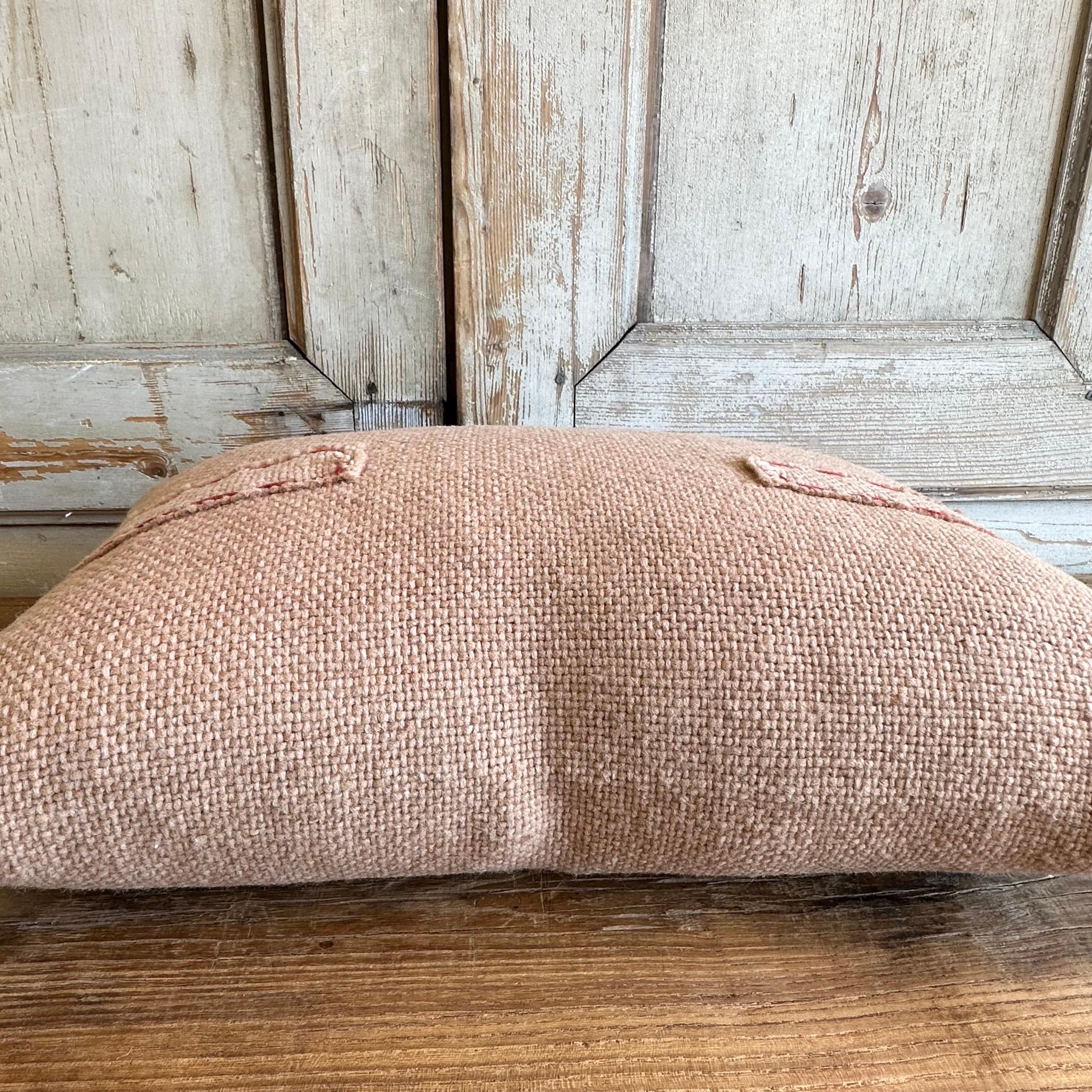 Chilean Custom Hand Stitched Wool Patchwork Pillow in Blush Wool For Sale