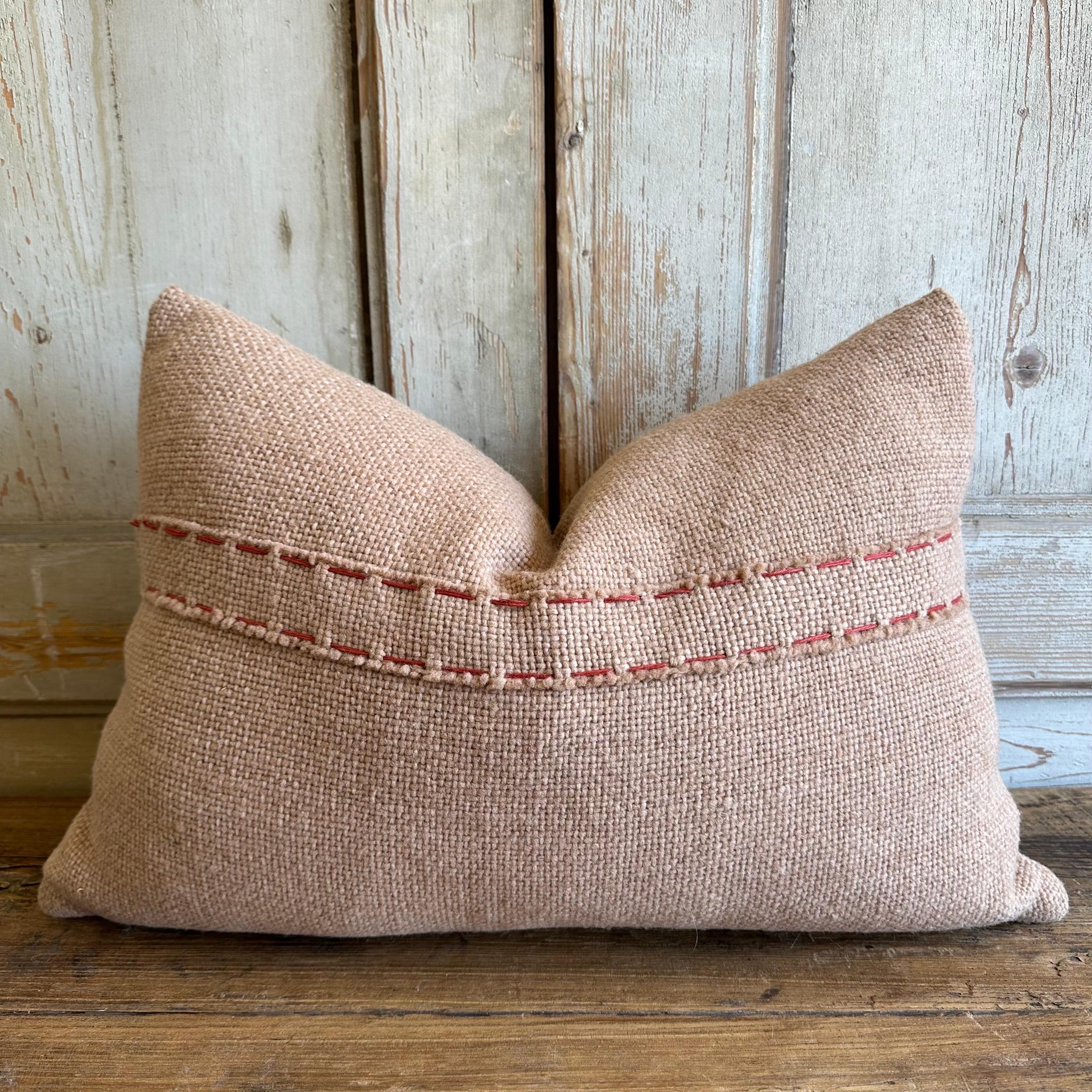 Custom Hand Stitched Wool Patchwork Pillow in Blush Wool In New Condition For Sale In Brea, CA
