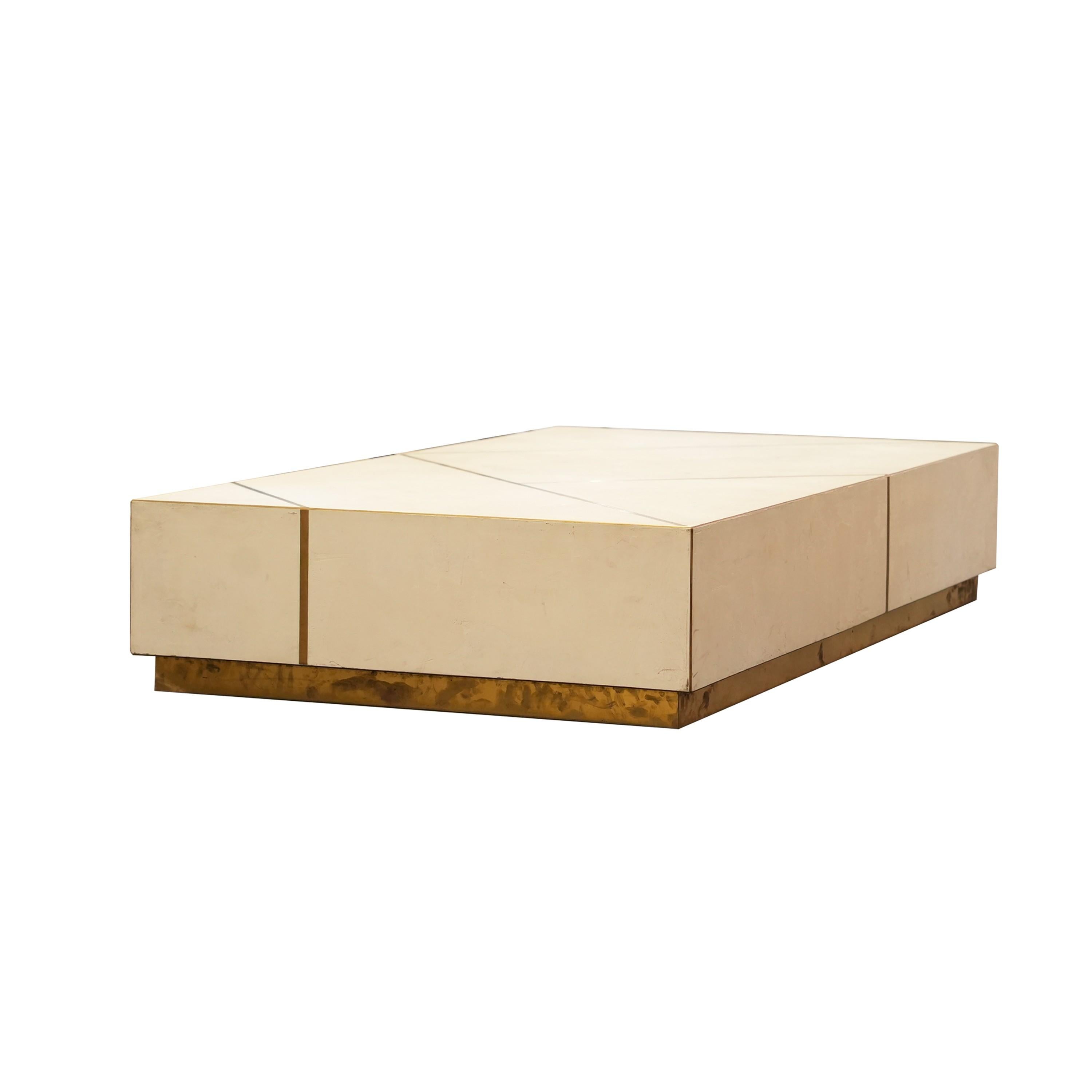 Contemporary Custom Hand Troweled Plaster and Brass Coffee Table by Michael Habachy For Sale