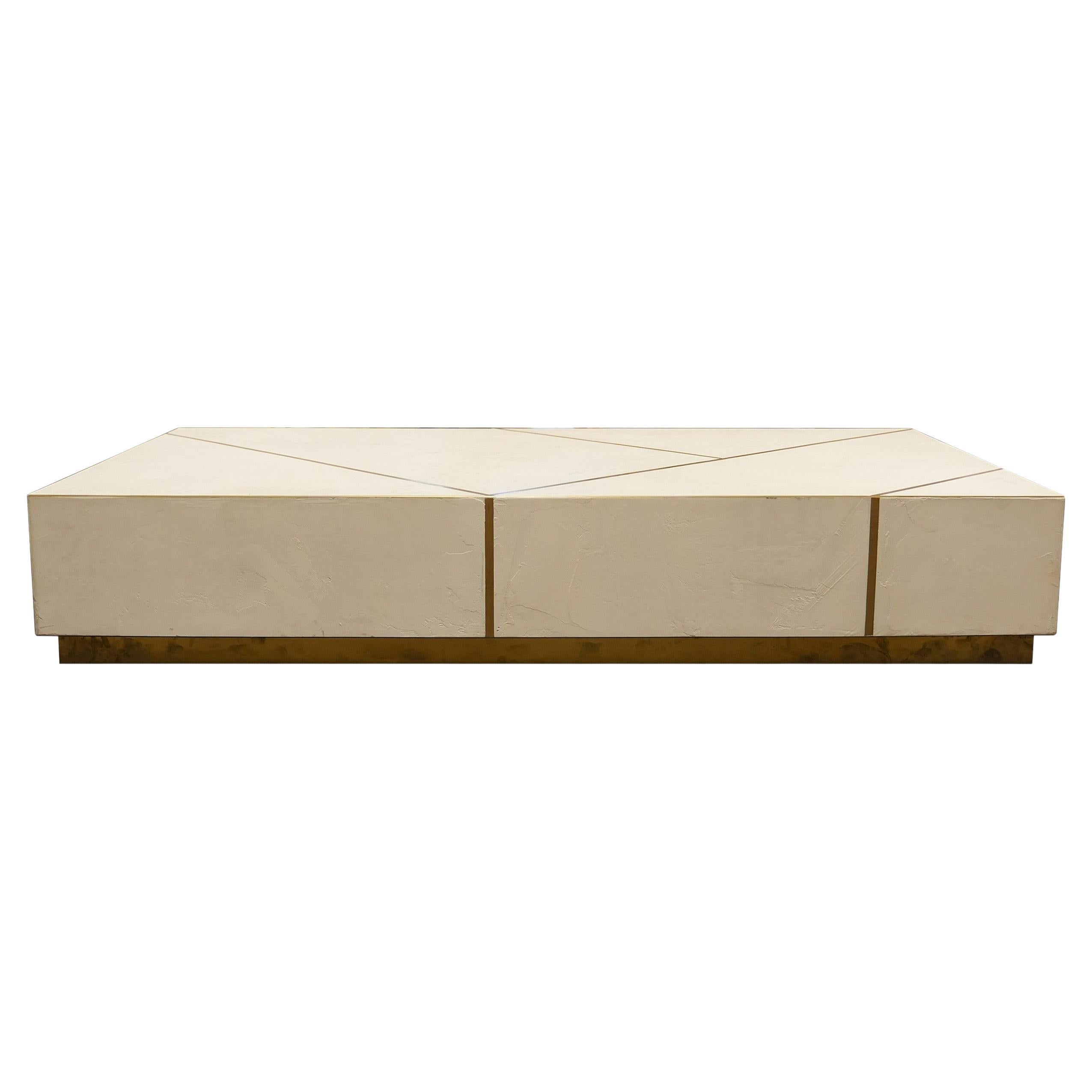 Custom Hand Troweled Plaster and Brass Coffee Table by Michael Habachy For Sale
