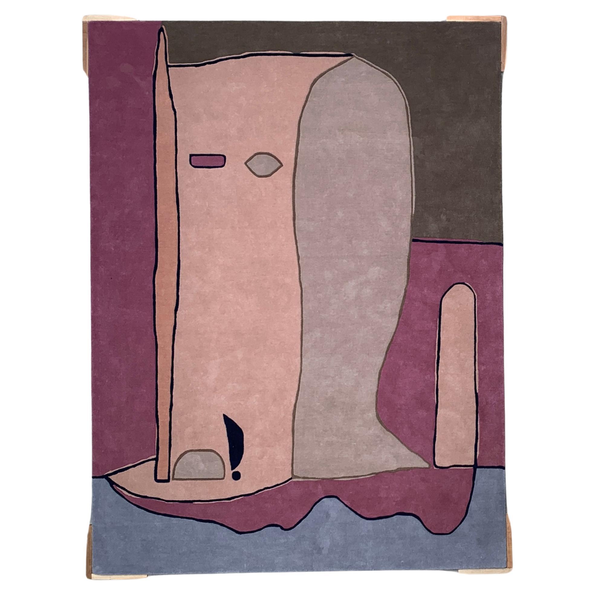 Tapis touffeté à la main, figure de jardin d'après Paul Klee. Rose, crème, Brown