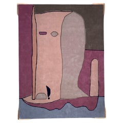 Custom Hand Tufted Rug, “Garden Figure” After Paul Klee. Pink, cream, brown