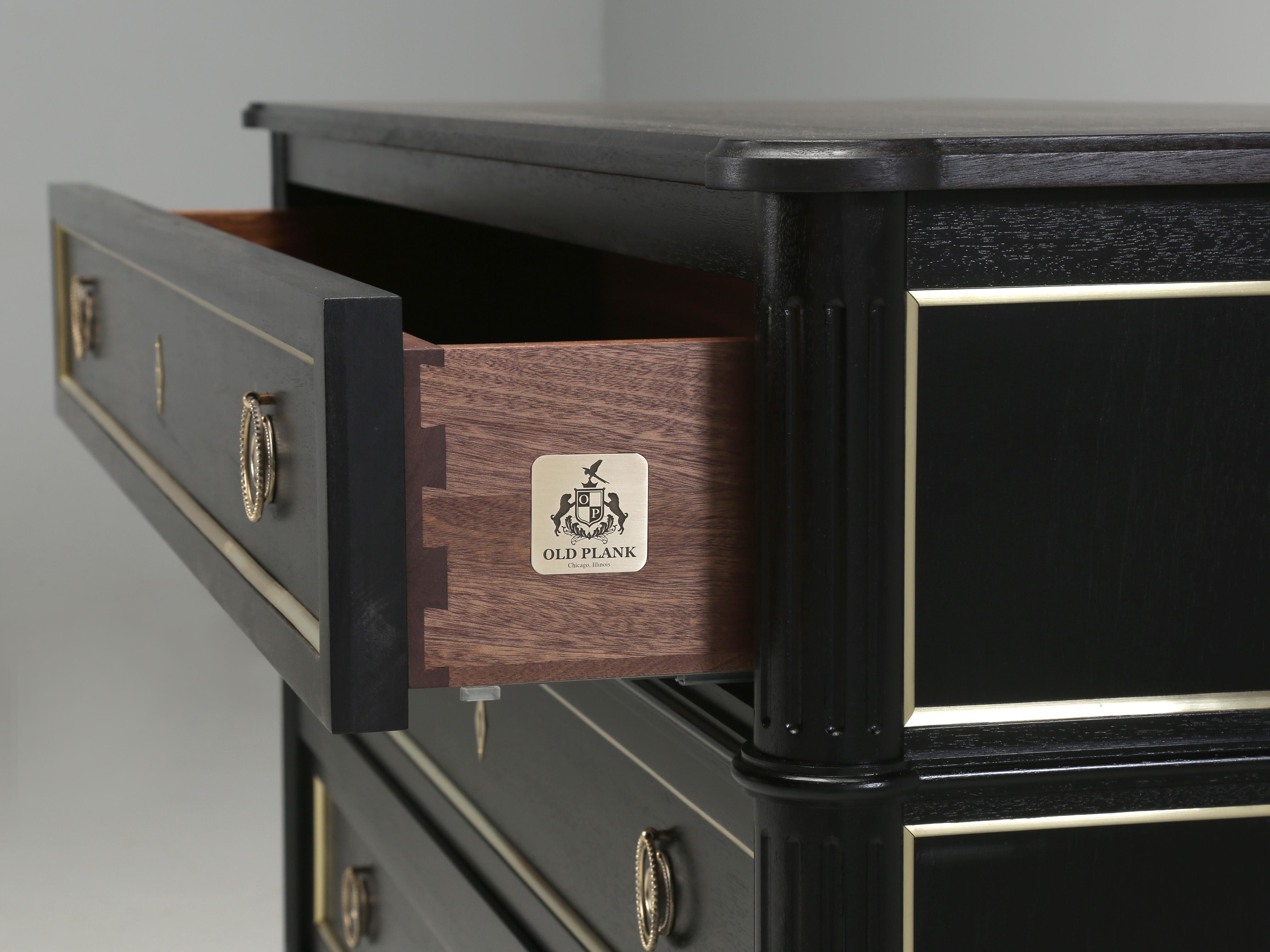 Brass Custom Handcrafted French Louis XVI Style Ebonized Commode Custom Made Any Size For Sale