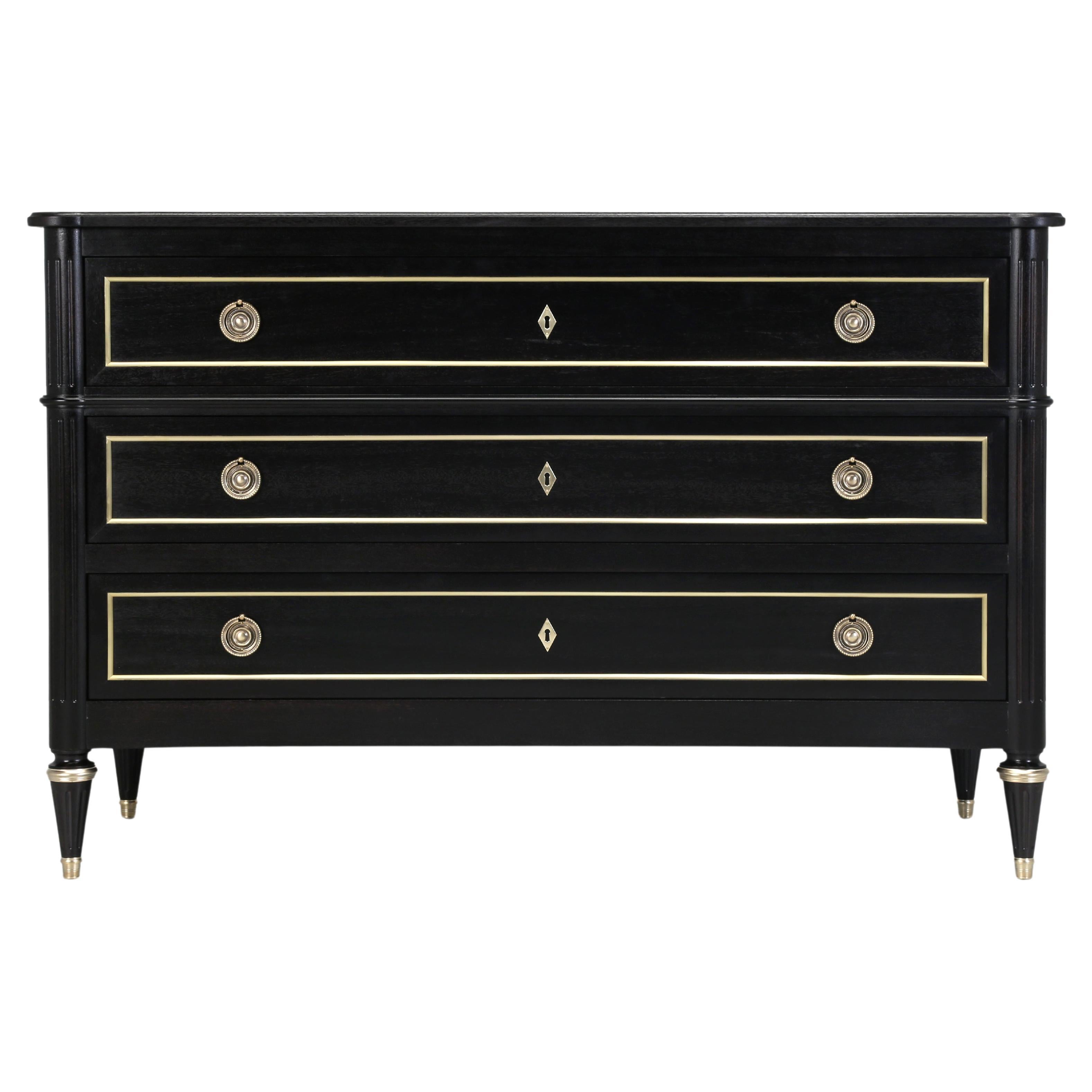 Custom Handcrafted French Louis XVI Style Ebonized Commode Custom Made Any Size For Sale