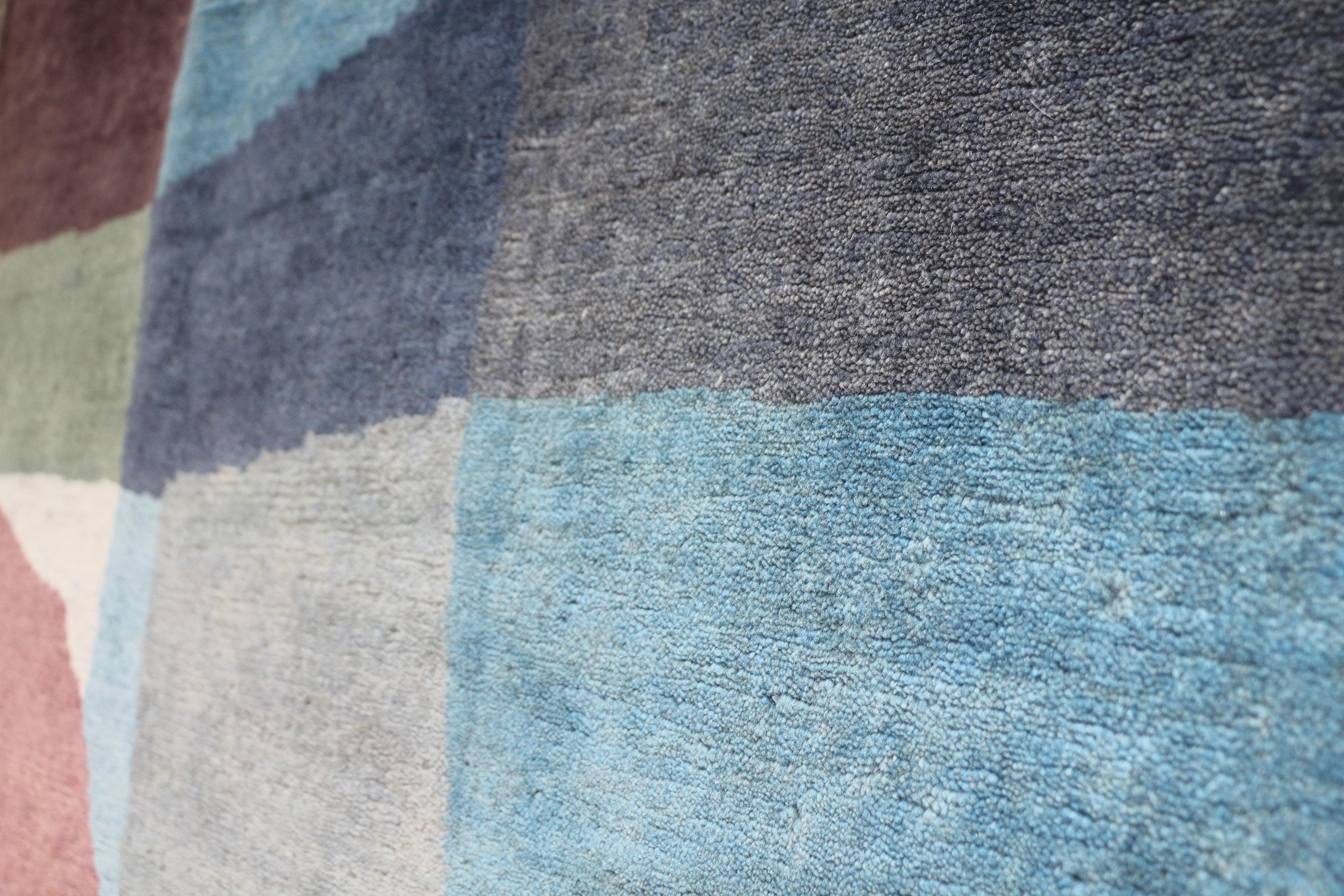 Custom Handknotted Blue Brown Rug, after Paul Klee “Fire at Full Moon”. Bauhaus For Sale 4