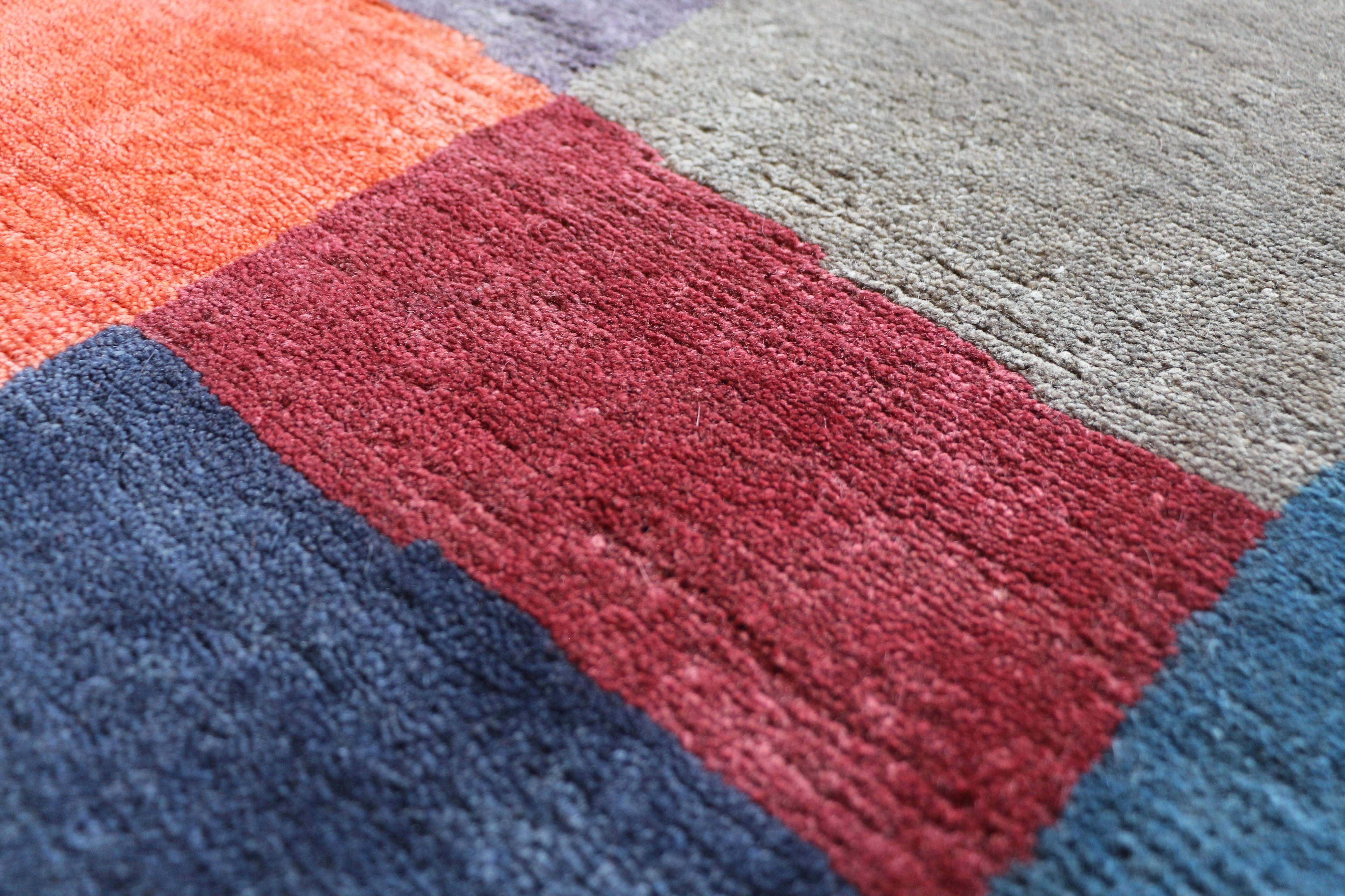 Custom Handknotted Blue Brown Rug, after Paul Klee “Fire at Full Moon”. Bauhaus For Sale 5