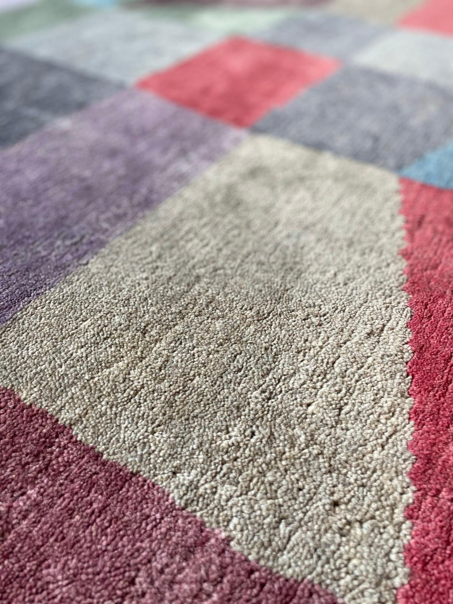 Custom Handknotted Blue Brown Rug, after Paul Klee “Fire at Full Moon”. Bauhaus In New Condition For Sale In Munich, DE