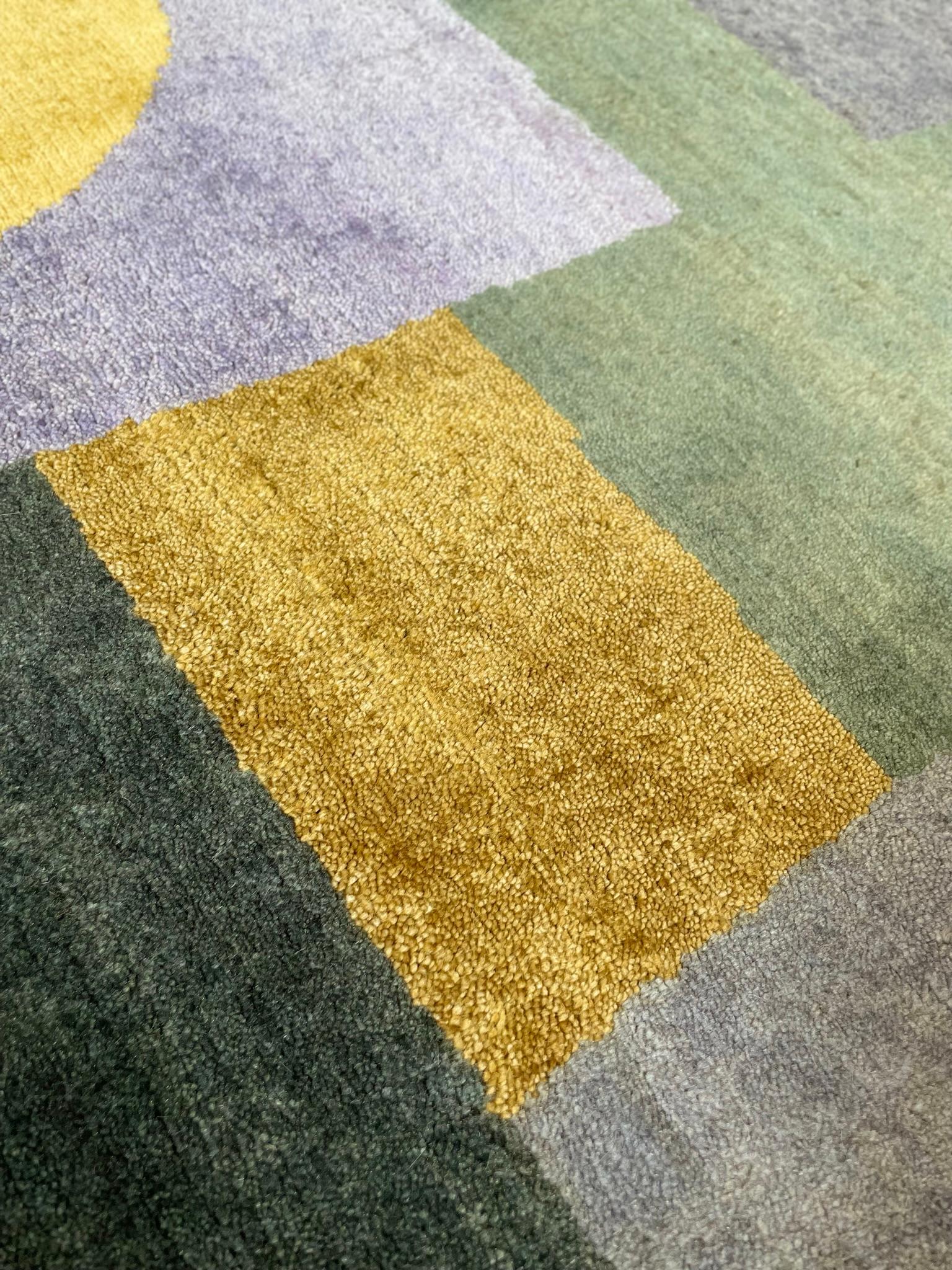 Custom Handknotted Blue Brown Rug, after Paul Klee “Fire at Full Moon”. Bauhaus For Sale 1