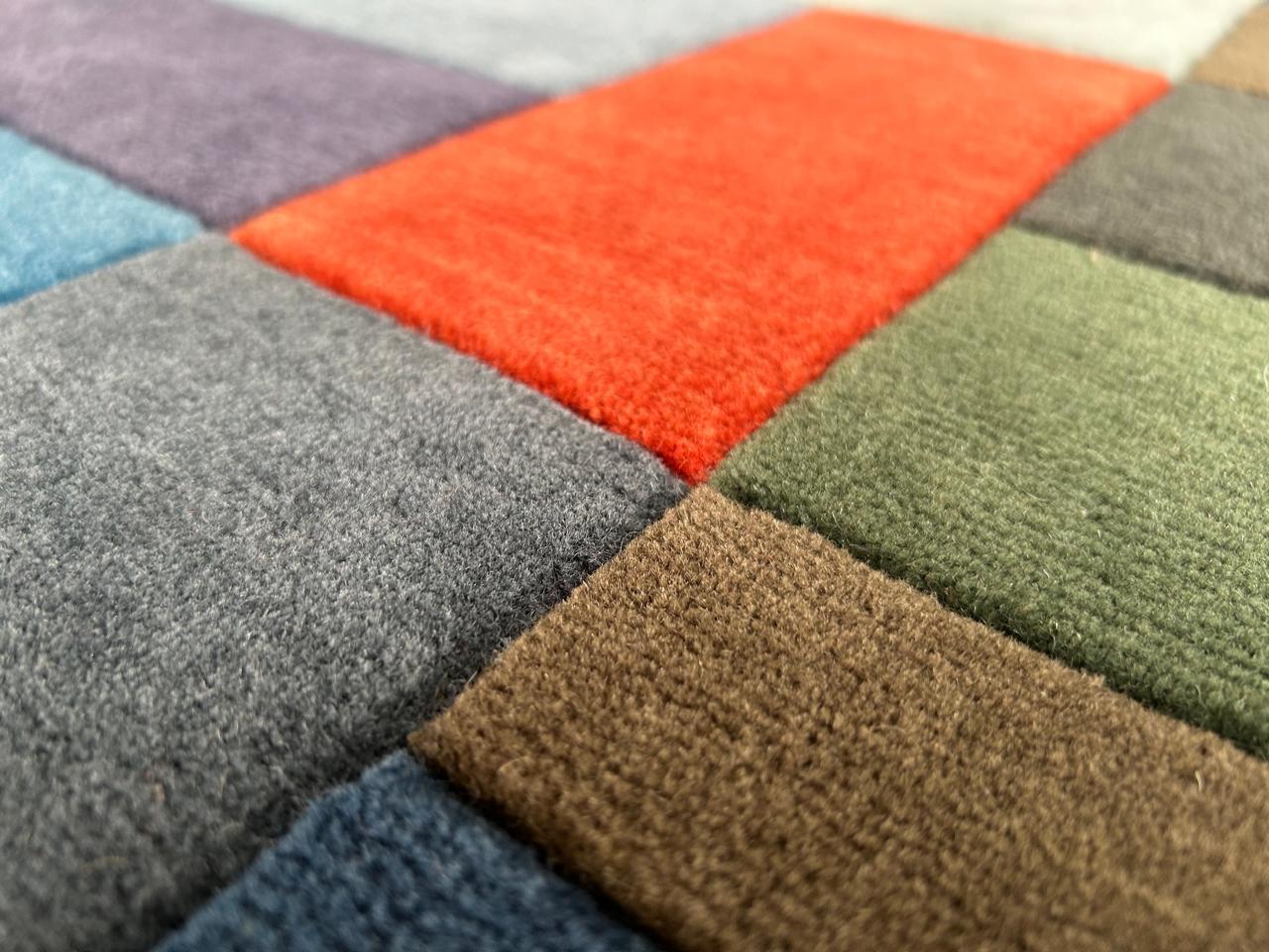Hand-Knotted Custom Handknotted Blue Gray Rug, after Paul Klee “Fire in the Evening”. Bauhaus For Sale