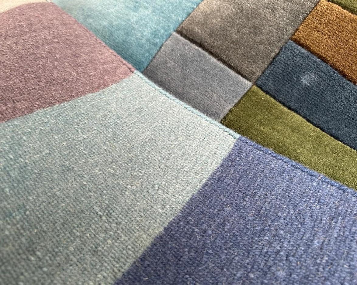 Wool Custom Handknotted Blue Gray Rug, after Paul Klee “Fire in the Evening”. Bauhaus For Sale
