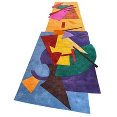 Custom Handknotted Runner Rug insp. by Olga Rozanova art "Flight of an Airplane"
