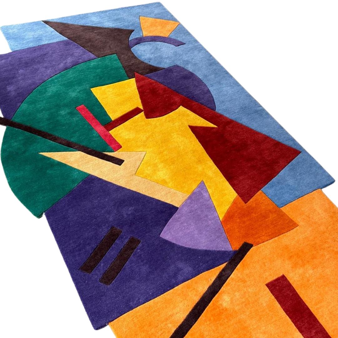 Indian Custom Handknotted Runner Rug insp. by Olga Rozanova art 