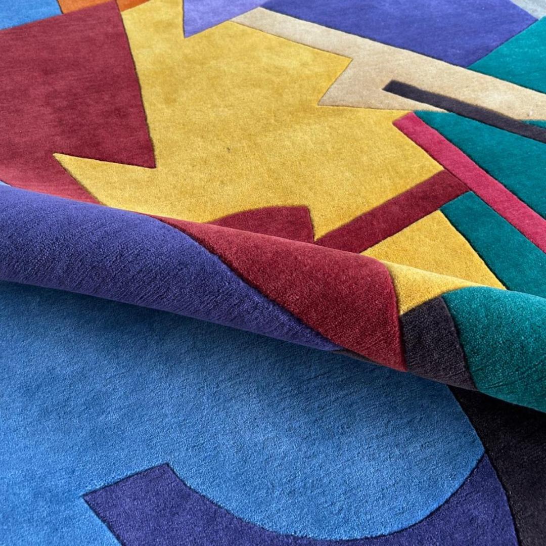 Contemporary Custom Handknotted Runner Rug insp. by Olga Rozanova art 